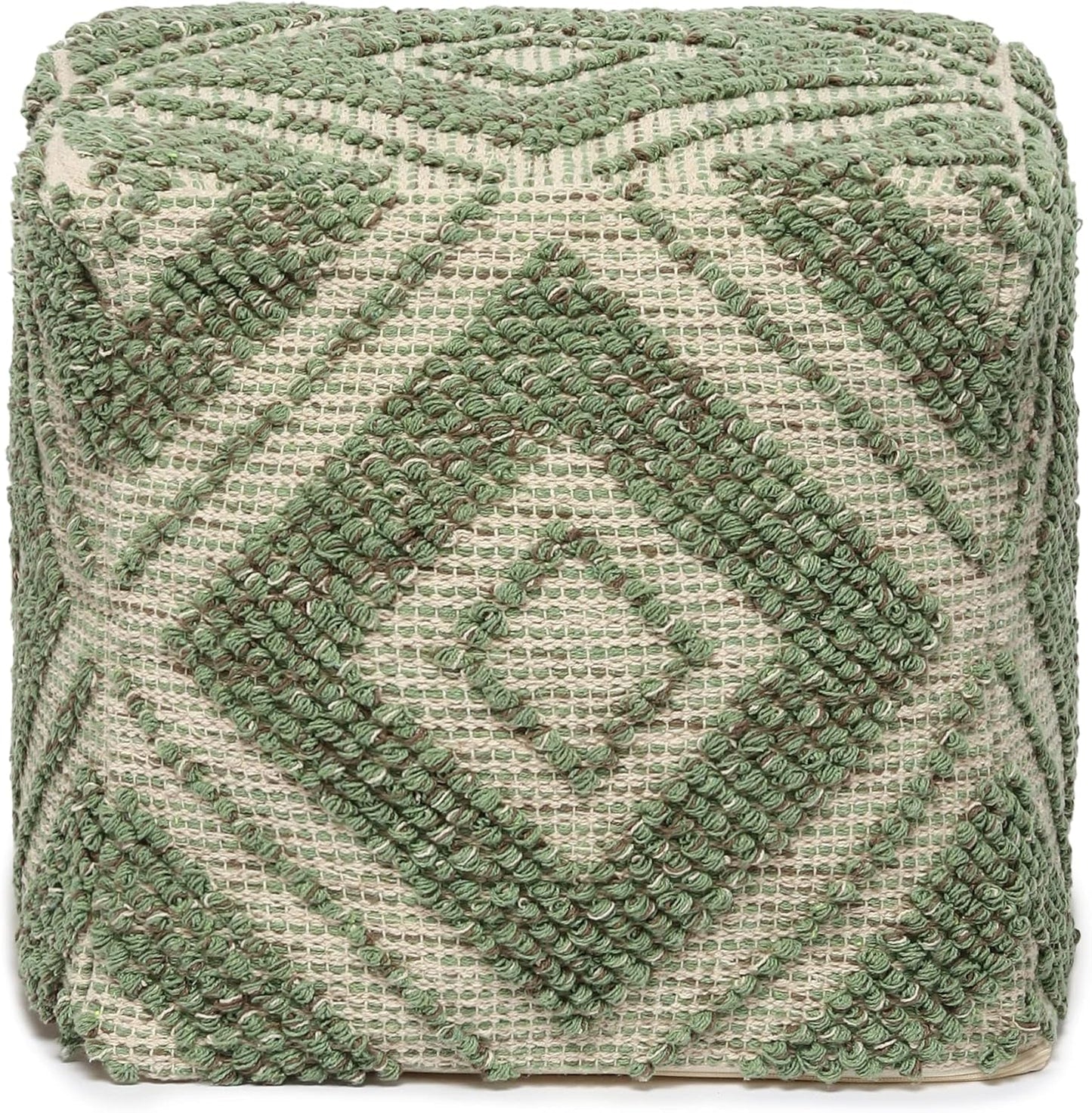 REDEARTH · Tufted Pouf Ottoman with Filler Textured Storage Cube Bean Bag Pouffe Footrest for Living Room, Bedroom, Nursery, Kidsroom; 100% Cotton (17.5"X17.5"X17.5", Solitaire Lozenge Kiwi)