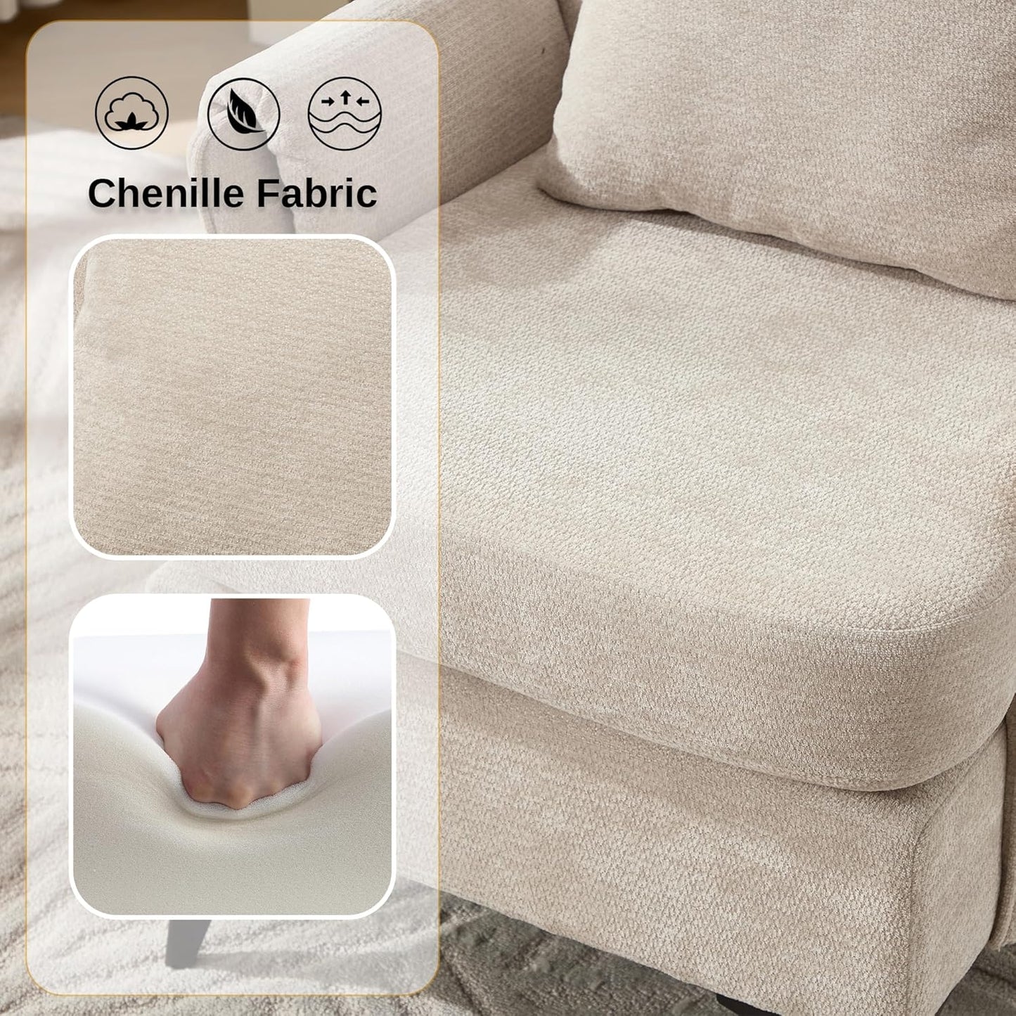 KCC Mid-Century Accent Chairs Set of 2,Chenille Modern Upholstered Single Sofa,Cozy Armchair with Back for Bedroom/Office/Cafe,Begie