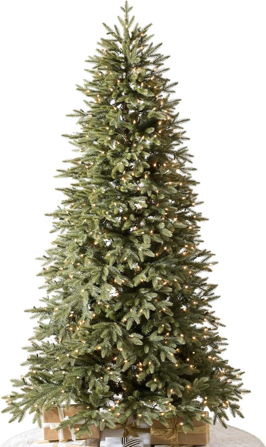 Balsam Hill 9ft Pre-Lit Stratford Spruce - Slim Artificial Christmas Tree with 1,000 Clear LED Lights, True Needle Foliage, Easy Plug Technology & Premium Stand for Small Spaces