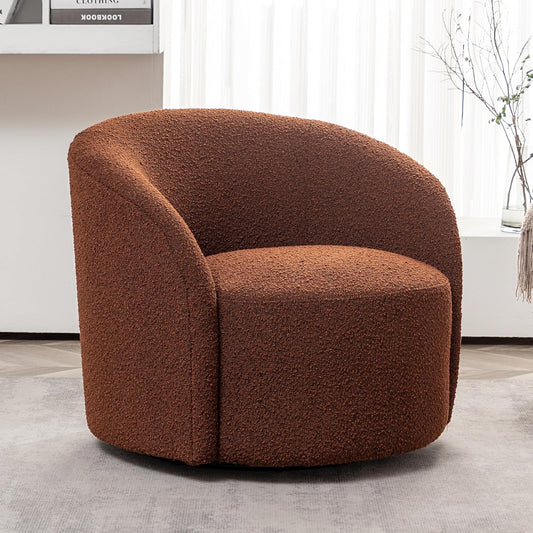 KINWELL 34" W Mid Century Modern Swivel Barrel Chair, Round Upholstered Boucle Swivel Accent Chairs, No Assembly Sofa Chair for Living Room Bedroom Reading Apartment Lounge Nursery