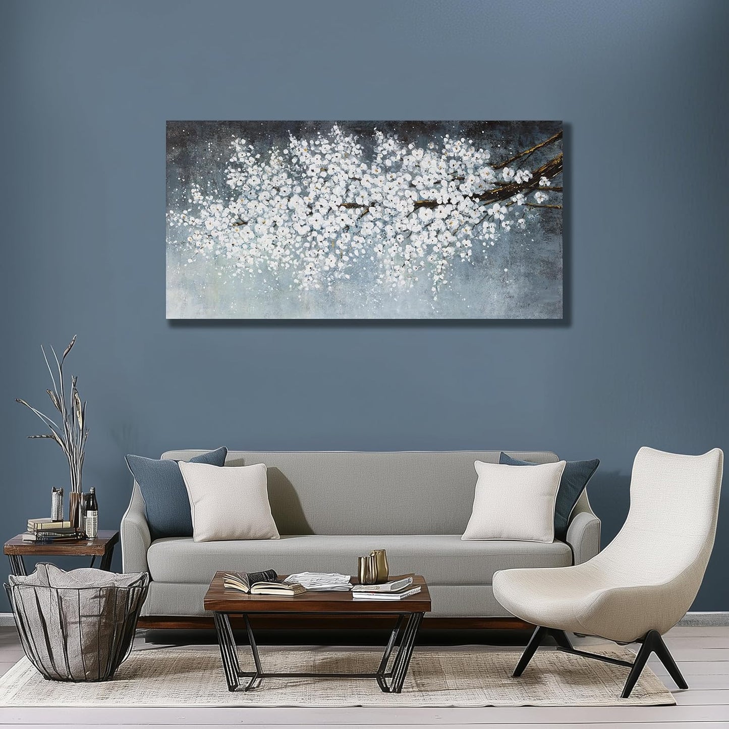Belmrxne Large Floral Wall Art White and Black Wall Decor Aesthetic Paintings Trendy Artwork Modern Canvas Painting for Living Room Bedroom Dining Room Office Home Decor 30x60 inch