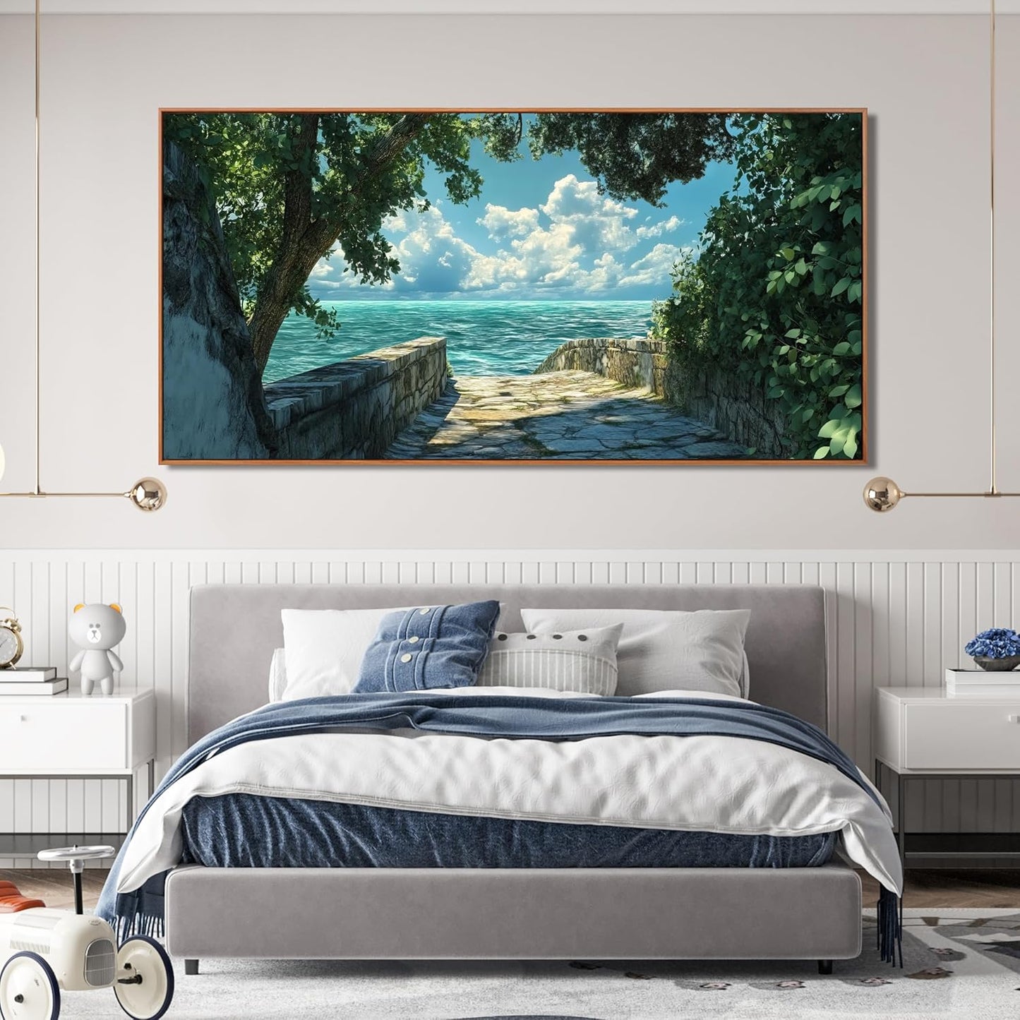 Canvas Wall Art Decor Wall Pictures for Living Room Artwork for Walls Large Landscape Natural Wall Art Decorations Framed Green Coastal Wall Art Prints Seaside Path Home Office Decor 29" x 58"