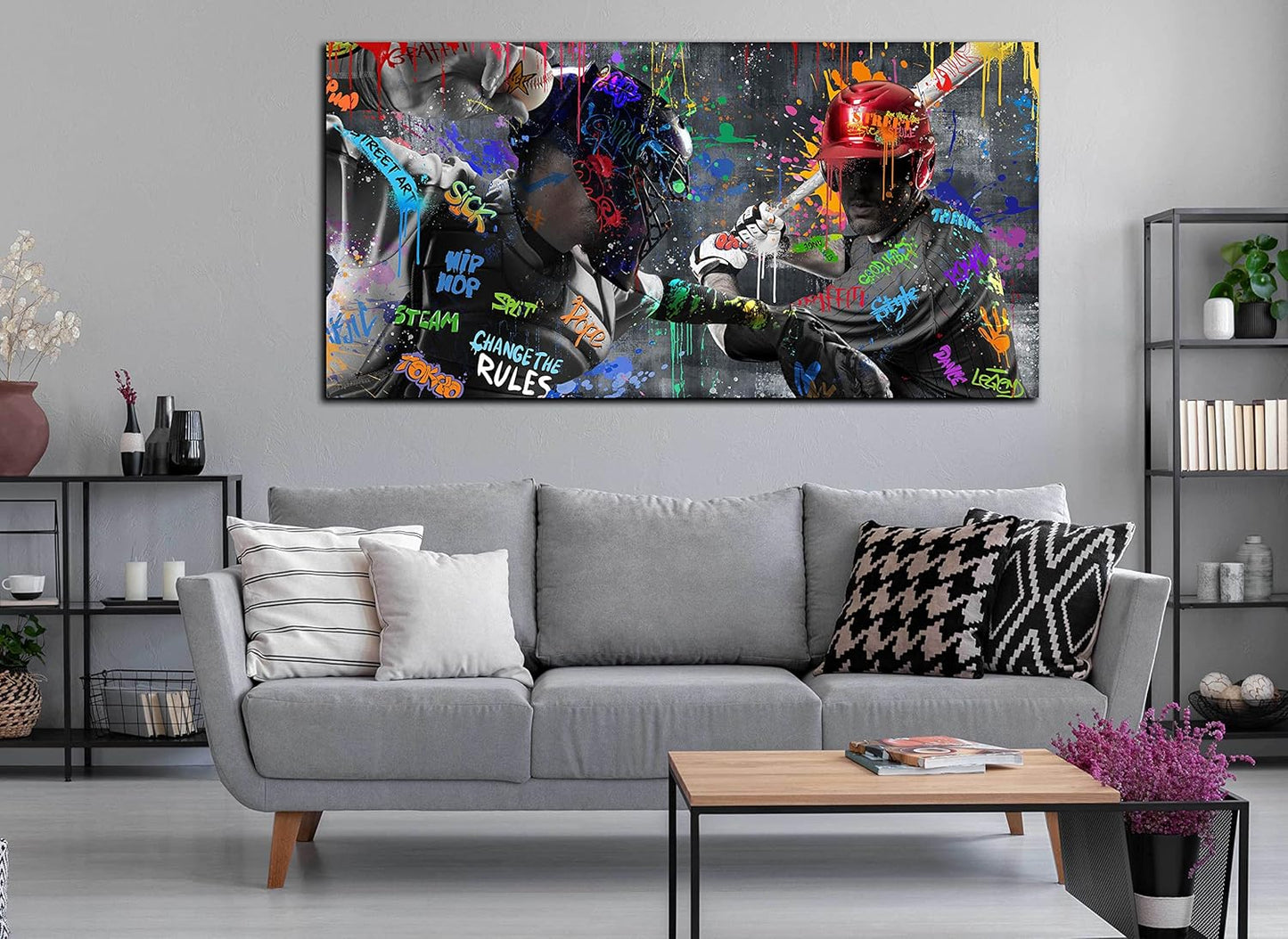 Graffiti Large Wall-Art for Living Room - Baseball Wall Decor for Men - Sports Posters Wall Art Ready to Hang Size 59" x 29"