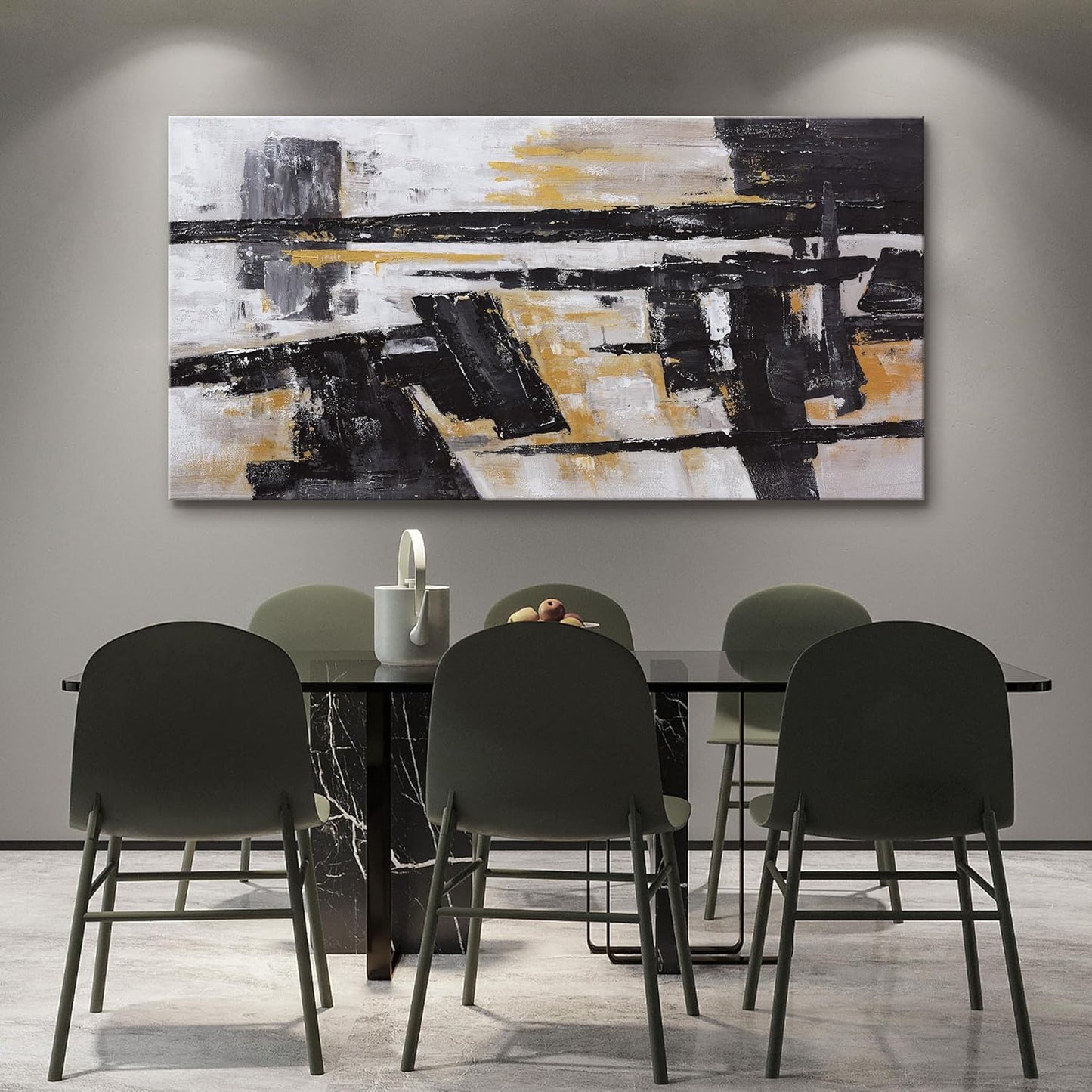 Black Abstract Wall Art Decor Grunge Room Decor Art Black Canvas Wall Decoration 24" x 48" Painting Black And Gold Artwork for Bedroom Home Office Dining Room Decoration