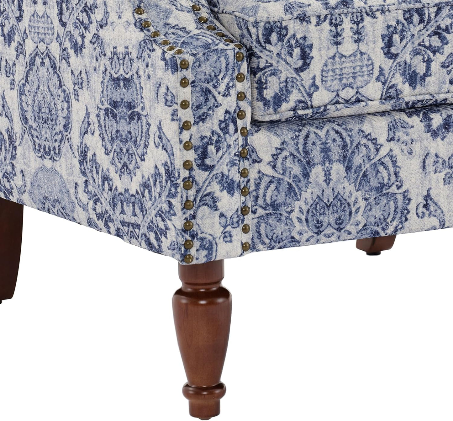 UIXE High Back Floral Accent Chairs Set of 2, Upholstered Armchair in Fabric, Retro Printed Wingback Arm Chair for Living Room, Nailhead Trim Single Sofa Bedroom Reading Seat - Navy Blue