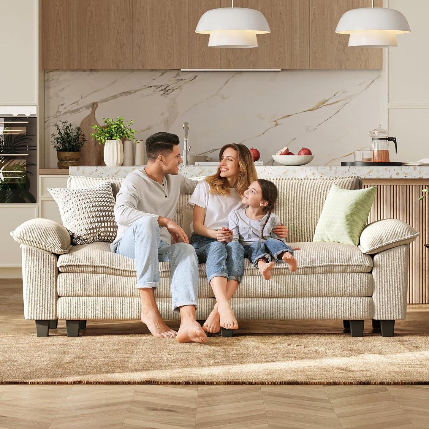 LINSY HOME Sectional Loveseat Sofa - 90'' Oversized Corduroy Cloud Couch Soft Modern Comfy Green Loveseat Couch Deep Seat Couches for Living Room Bedroom Apartment Office, Beige