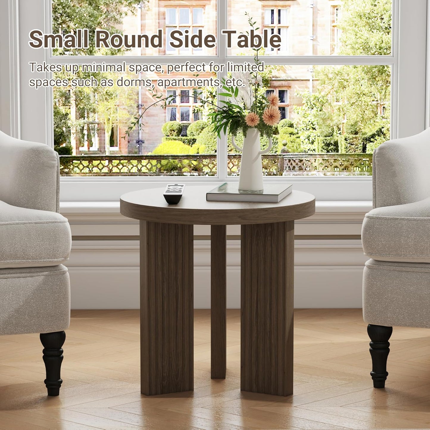 Small Round Side Table, 17.52" Coffee Table with Smooth Thick Mesa, Circle End Table with X Shaped Stable Legs, Accent Tea Table for Living Room, Office, Brown