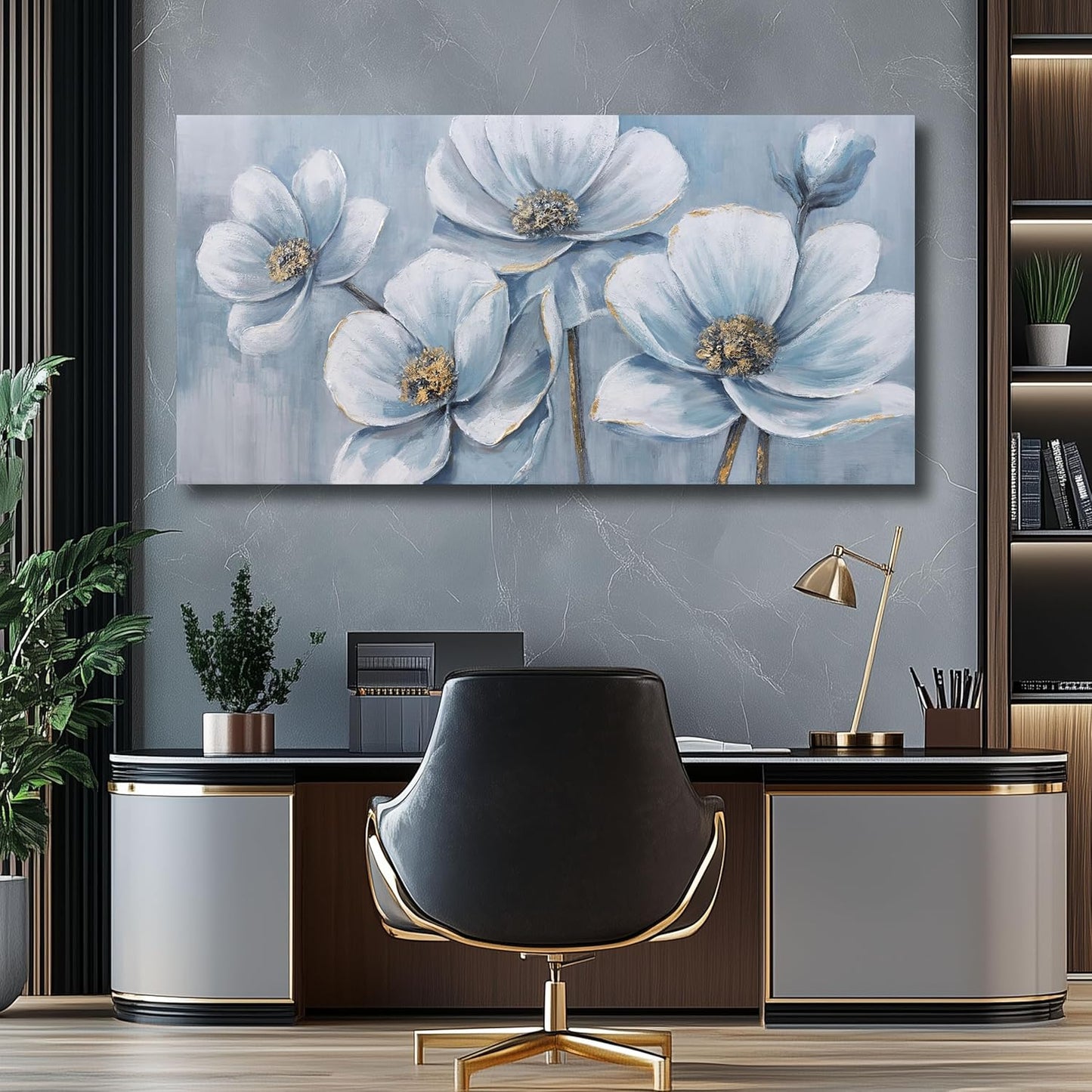 Belmrxne Flower Painting Blue Wall Art Modern Canvas Hanging Wall Decor Rustic Canvas Painting for Living Room Bedroom Dining Room Office Home Decor 24x48 inch