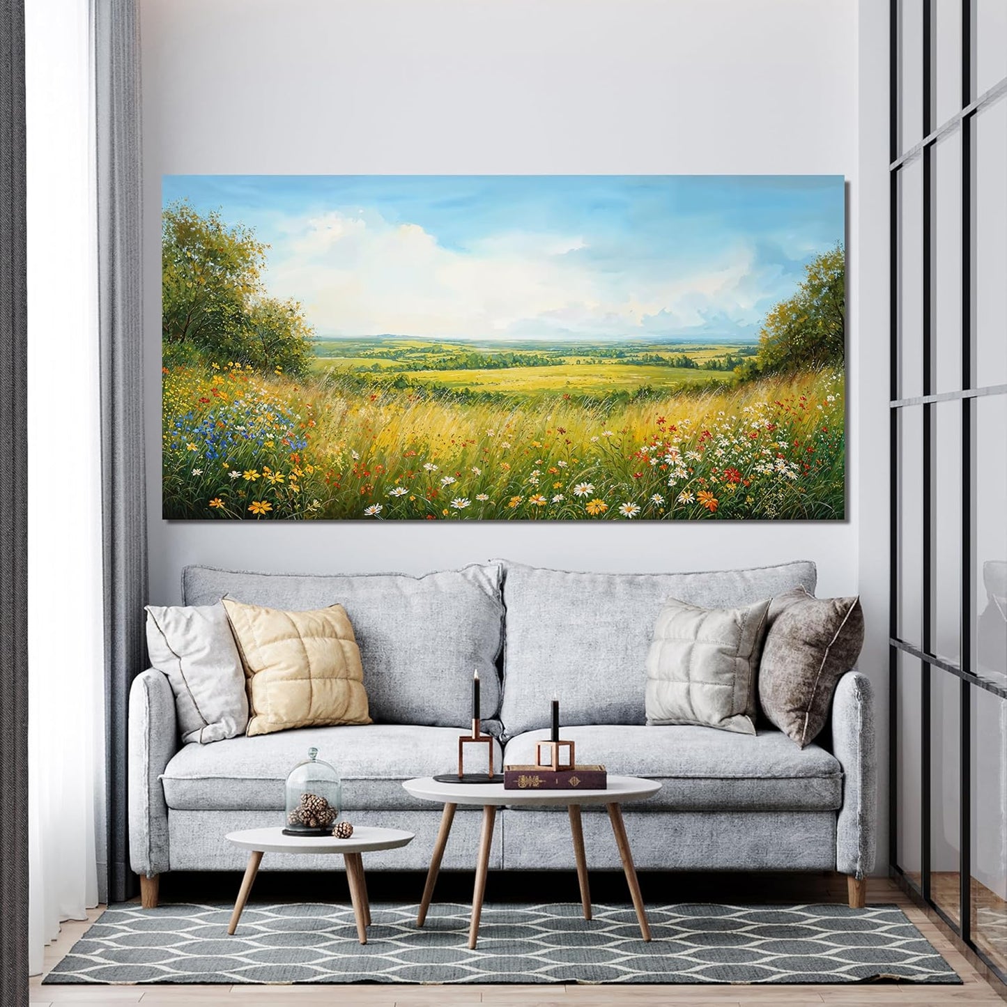 AIXMGSJS Canvas Wall Art Decor Modern Landscape Large Wall Art For Living Room Green Botanical Wall Art Artwork For Wall Green Floral Wall Decor Canvas Prints Art Work For Home Office Decor 24" X 48"