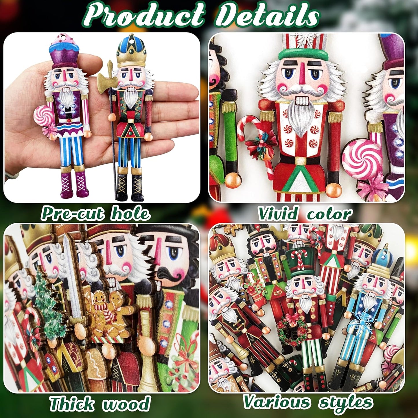 24 Pieces Christmas Nutcracker Wooden Ornaments Wood Hanging Decoration Set for Christmas Tree Hanging Wood Crafts Holiday Decor Xmas Party Supplies (Xmas-Nutcracker-A)