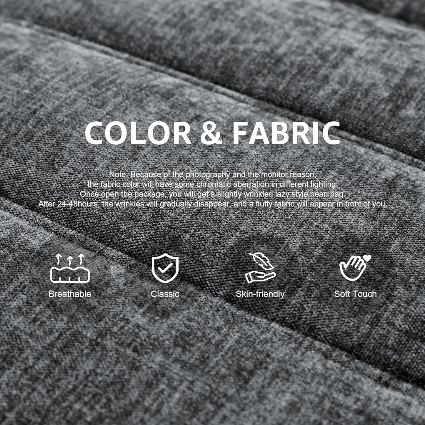 Bean Bag Chairs for Adults Giant Bean Bag Chair Memory Foam BeanBag Chair Big Bean Bag Sofa with Filler Faux Fur Fireside Beanbags Lazy Sofa for Living Room Bedroom Dorm Office (Darkgrey Chenille)