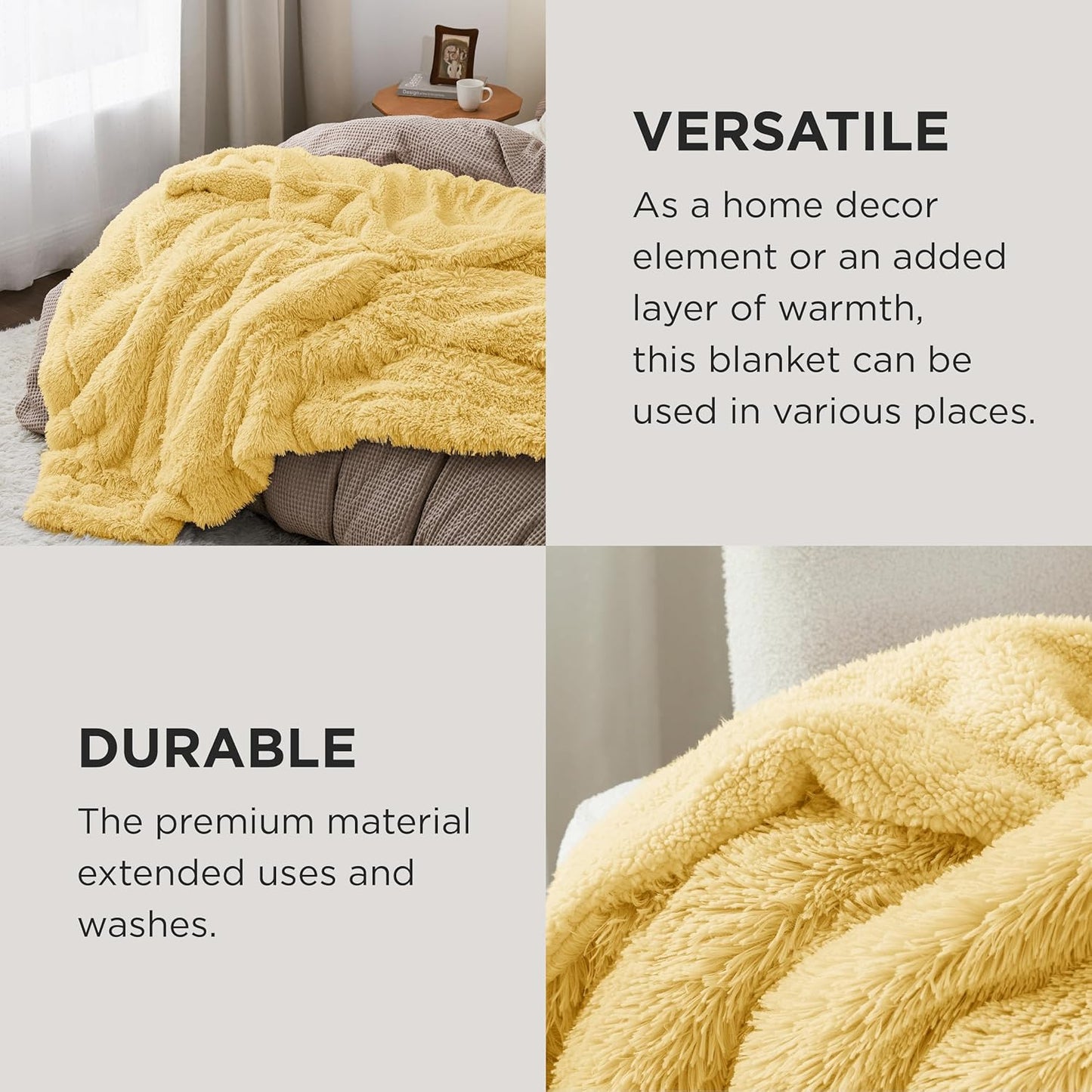 Bedsure GentleSoft Fluffy Yellow King Size Blanket for Bed, Thick Soft Sherpa Faux Fur Fleece Bedding Fuzzy Plush Winter Warm Heavy Big Large King Blanket, Cozy Yellow Gifts for Men Women, 108x90