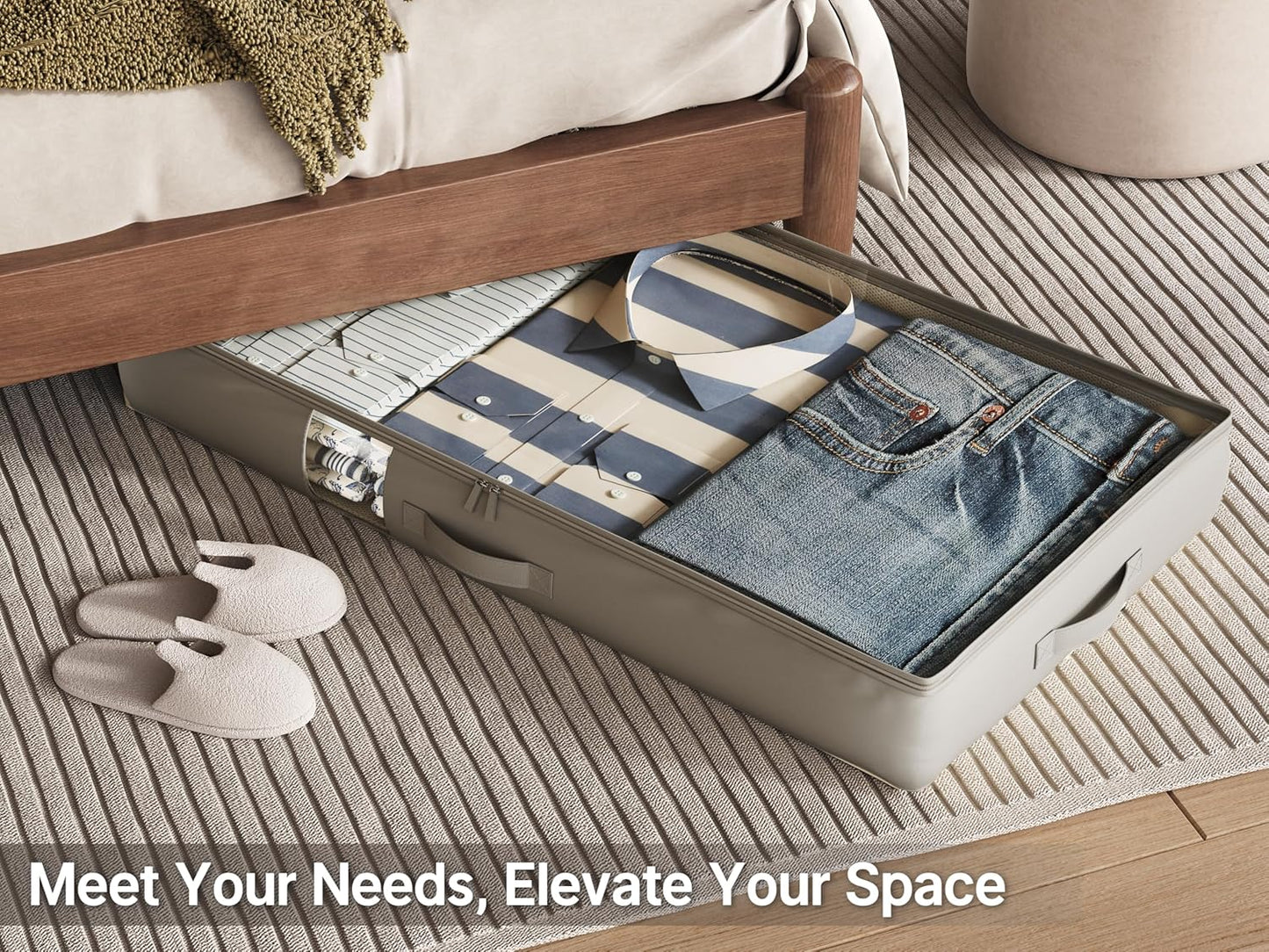 Under Bed Storage Containers with Window, Closet Organizers and Storage Bags, Foldable Underbed Storage Bags for Blankets, Clothing, Comforter, Linen Sheets, Wrapping Paper, 4 Pack, Grey