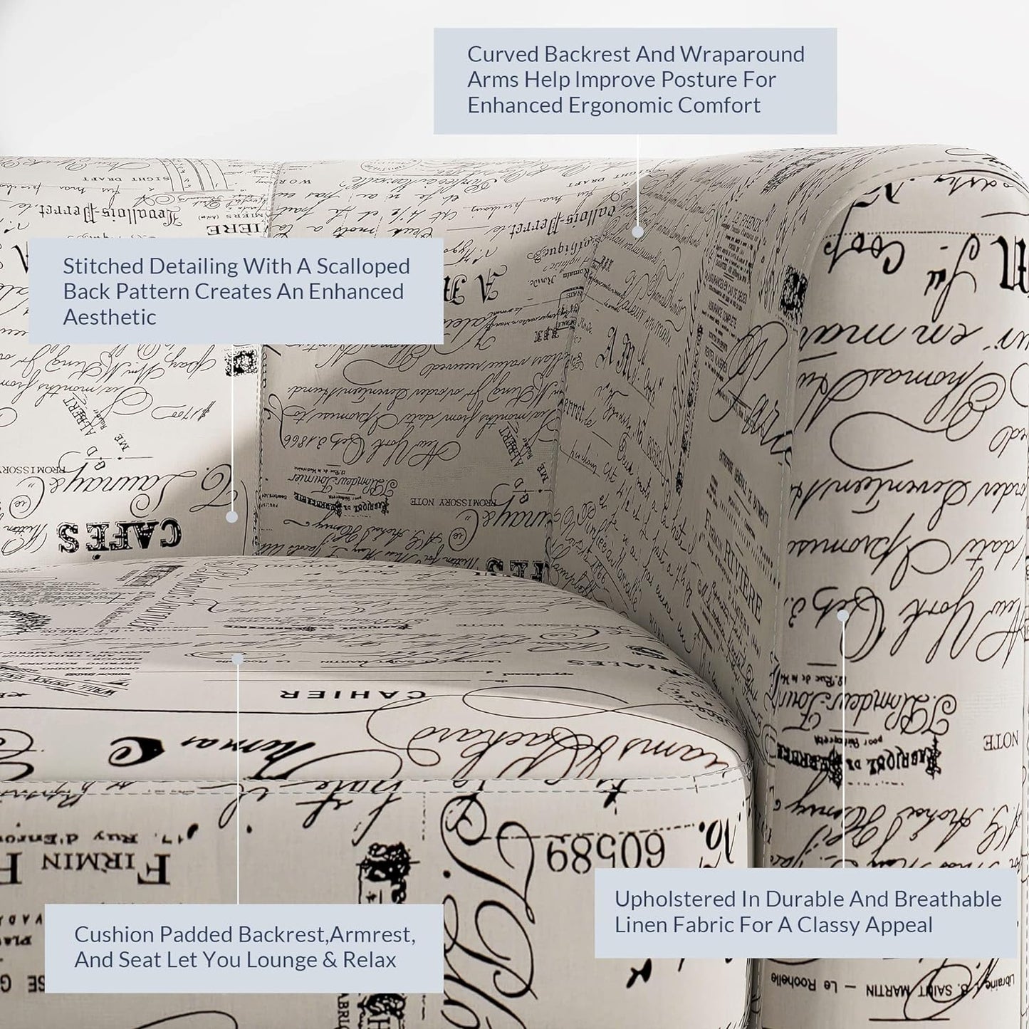 BELLEZE Accent Barrel Chair Set of 2, Linen Round Chair Club Tub Sofa Corner Chair with Flared Legs and Cozy Soft Padding for Living Room Bedroom Waiting Room - Black & Beige