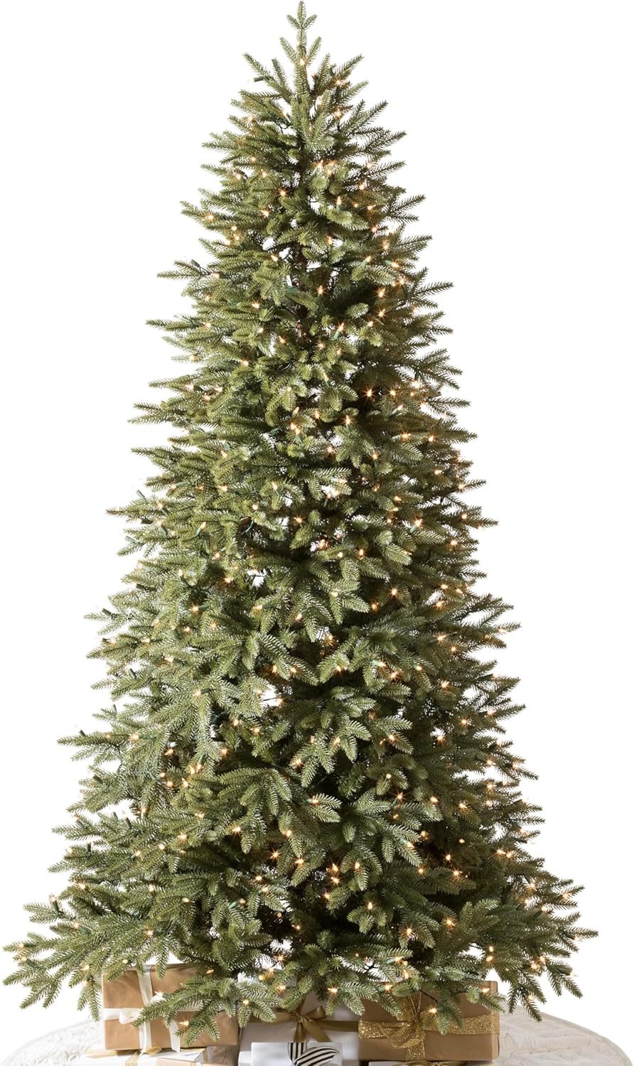 Balsam Hill 7.5ft Pre-Lit Stratford Spruce - Slim Artificial Christmas Tree with 600 LED Clear Lights, True Needle Foliage, Easy Plug Technology & Premium Stand for Small Spaces
