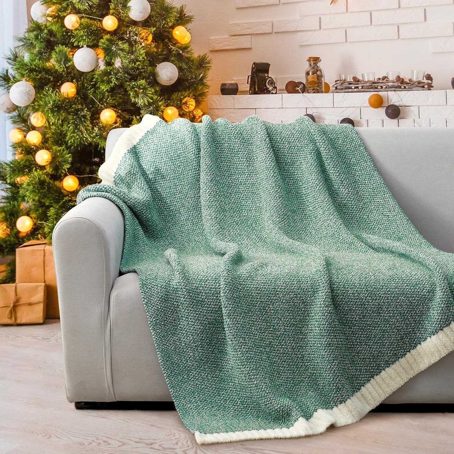 Snuggle Sac Green Throw Blanket, Ultra Soft Warm Blankets for Couch, Cozy Knit Fuzzy Plush Throws Blanket for Sofa, Bed,Living Room, Heather Green, 50x60 inches