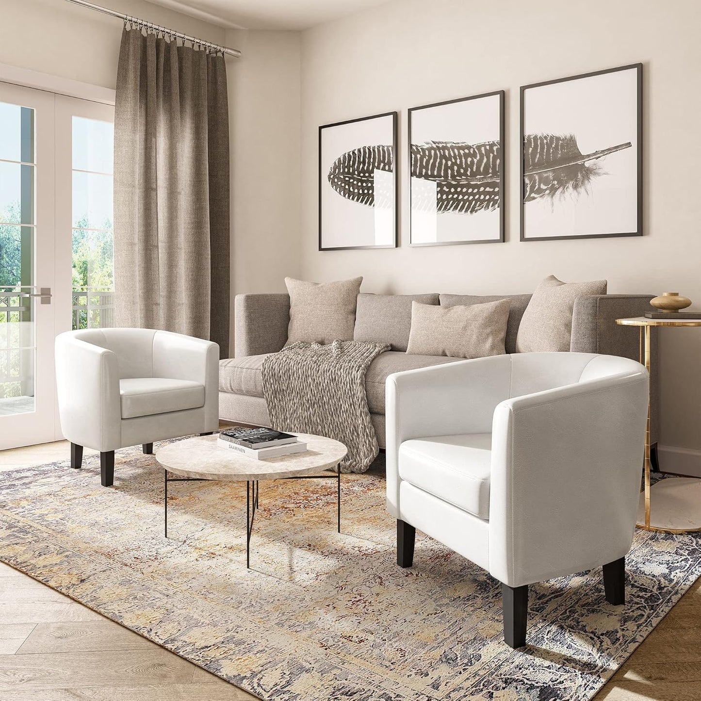 BELLEZE Accent Barrel Chair, Club Tub Sofa Corner Chair with Flared Legs and Cozy Soft Padding for Living Room Bedroom Waiting Room - White