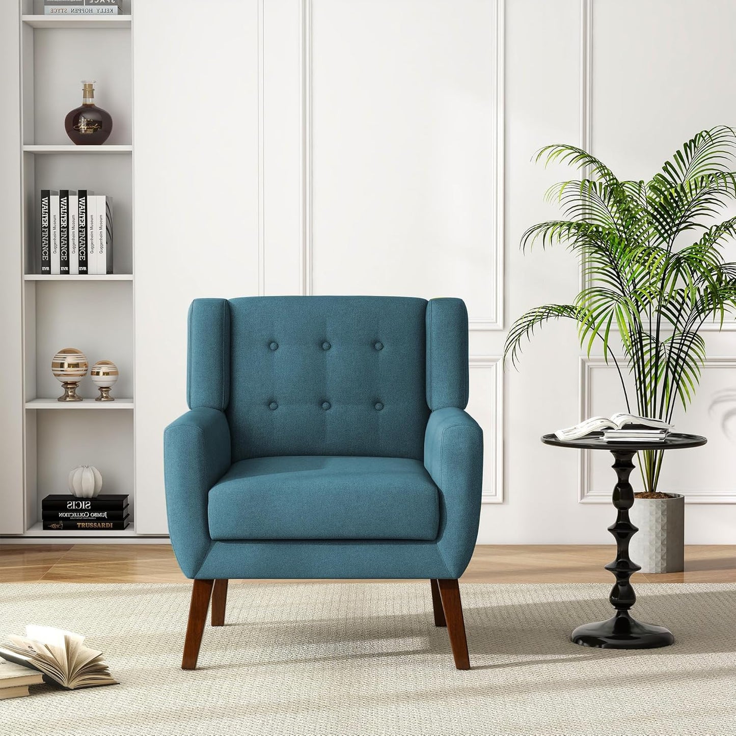 UIXE Accent Chair, Modern Upholstered Armchair in Fabric for Living Room, Comfy Club Arm Chairs Single Sofa Button Tufted Bedroom Reading Seat - Turquoise Blue, Set of 2