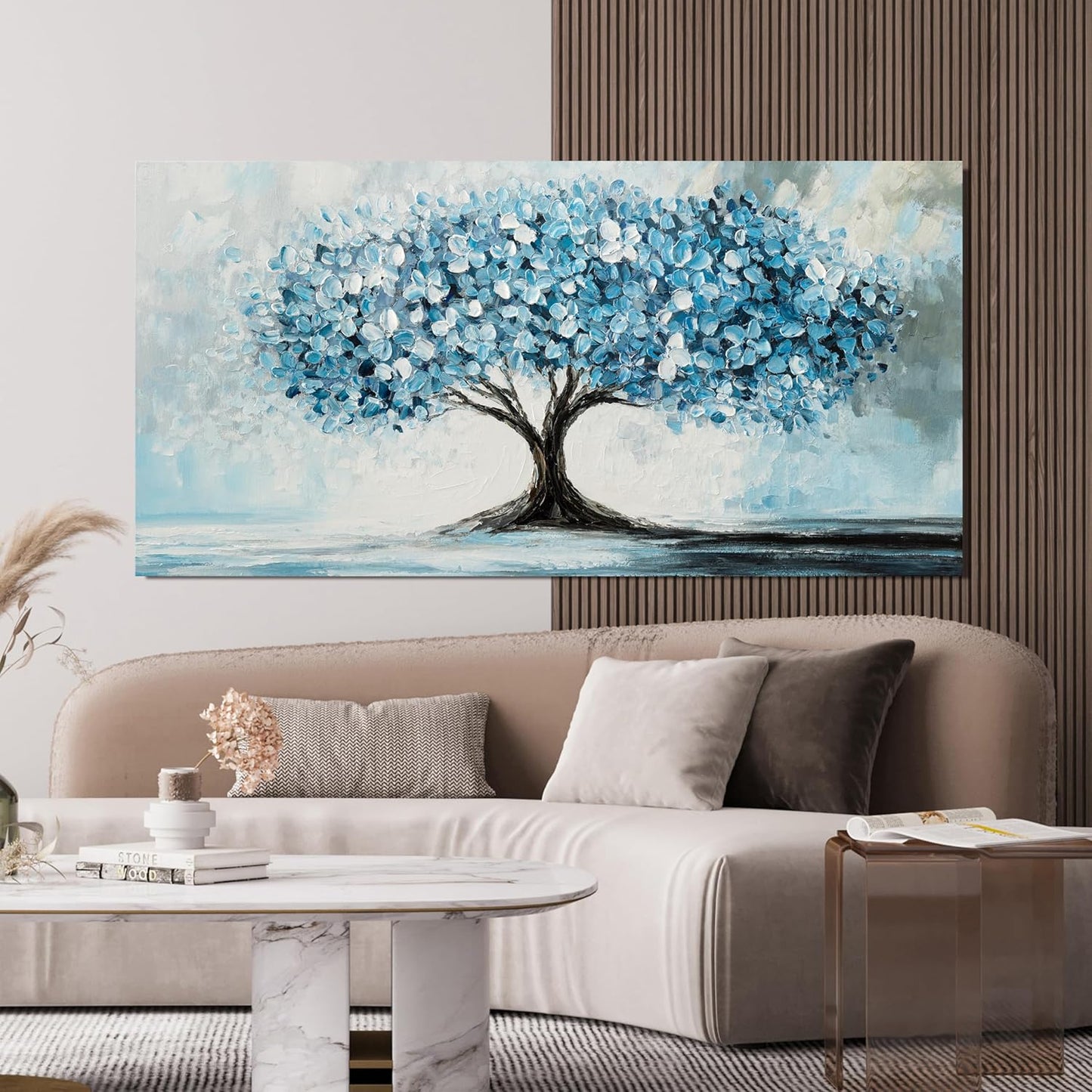 Canvas Wall Art Decor Tree of Life Wall Art Modern Large Blue White Wall Art Prints Canvas Art Wall Decor Large Artwork for Walls Wall Art Pictures for Living Room for Home Office Decor 29" X 58"