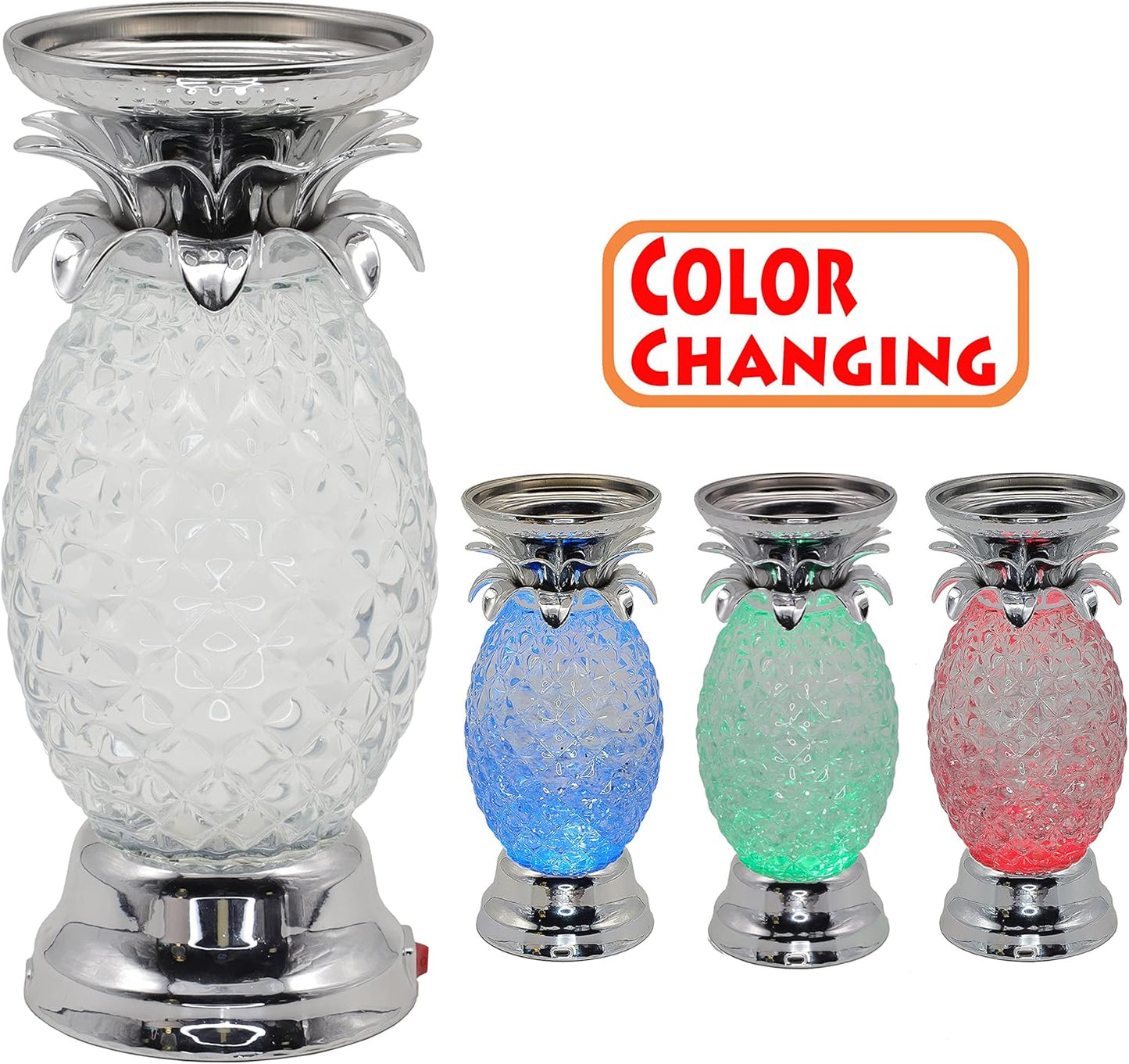 YAKii 9.5" Pineapple LED Color Changing Shine Lamp,Swirling Water Waves Lamp Kid Safe Battery/USB Cable Operated,Table Lamp Candle Holder Table Decoration Silver(Pack of 2)