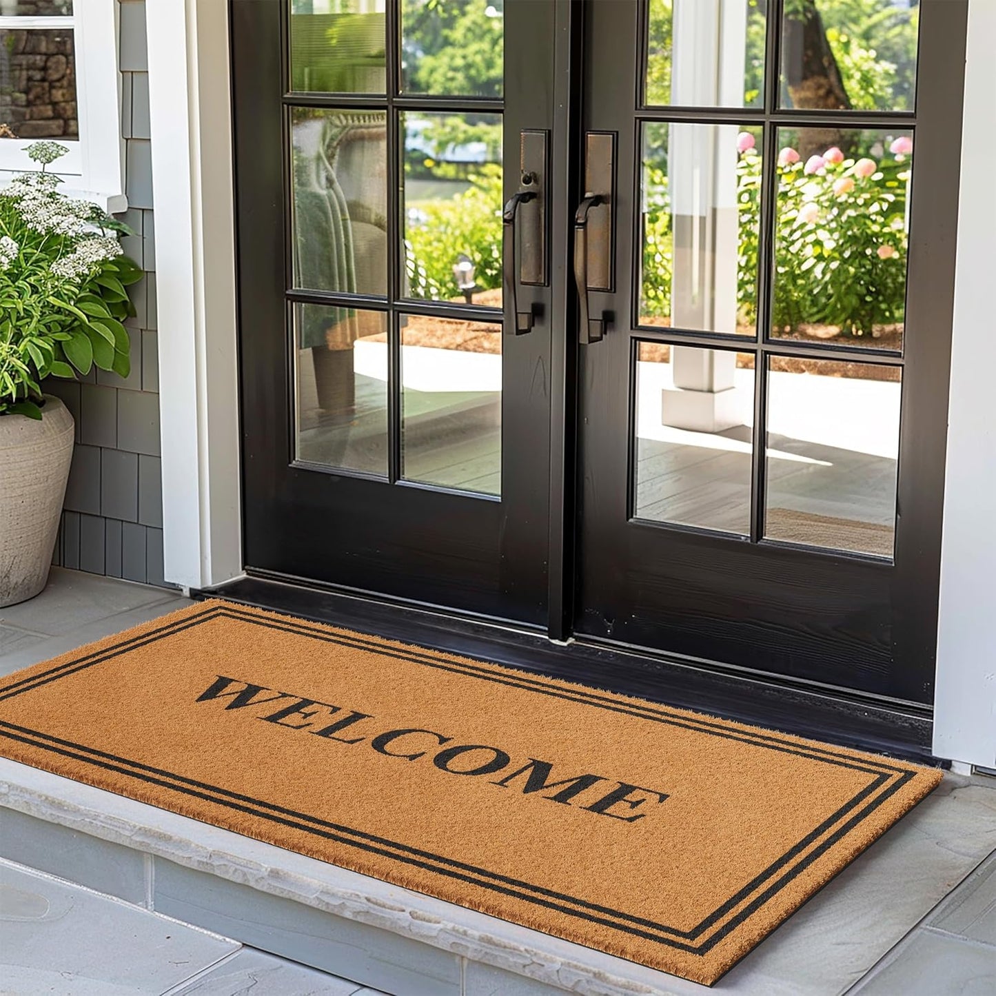 Barnyard Designs Natural Coco Coir Heavy Duty Backing Doormat - Large Cute Non-Slip Front Door Welcome Mat for Outside Entrance or Porch Entry, Brown (36x72, Welcome)