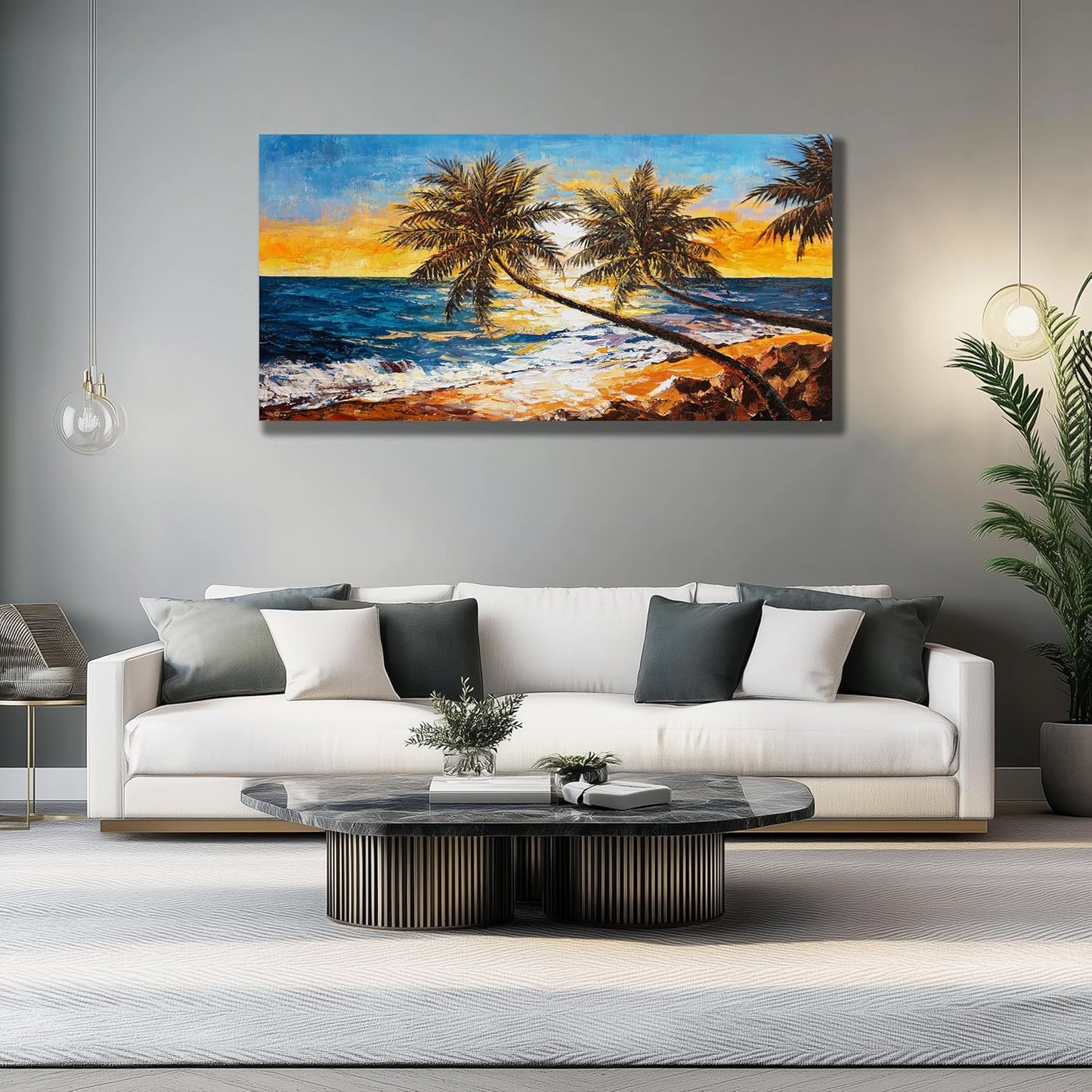 Belmrxne Beach Wall Decor Blue Wall Art Modern Wall Hanging Canvas Painting Modern Vogue Artwork for Living Room Bedroom Dining Room Office Home Decor 30x60 inch