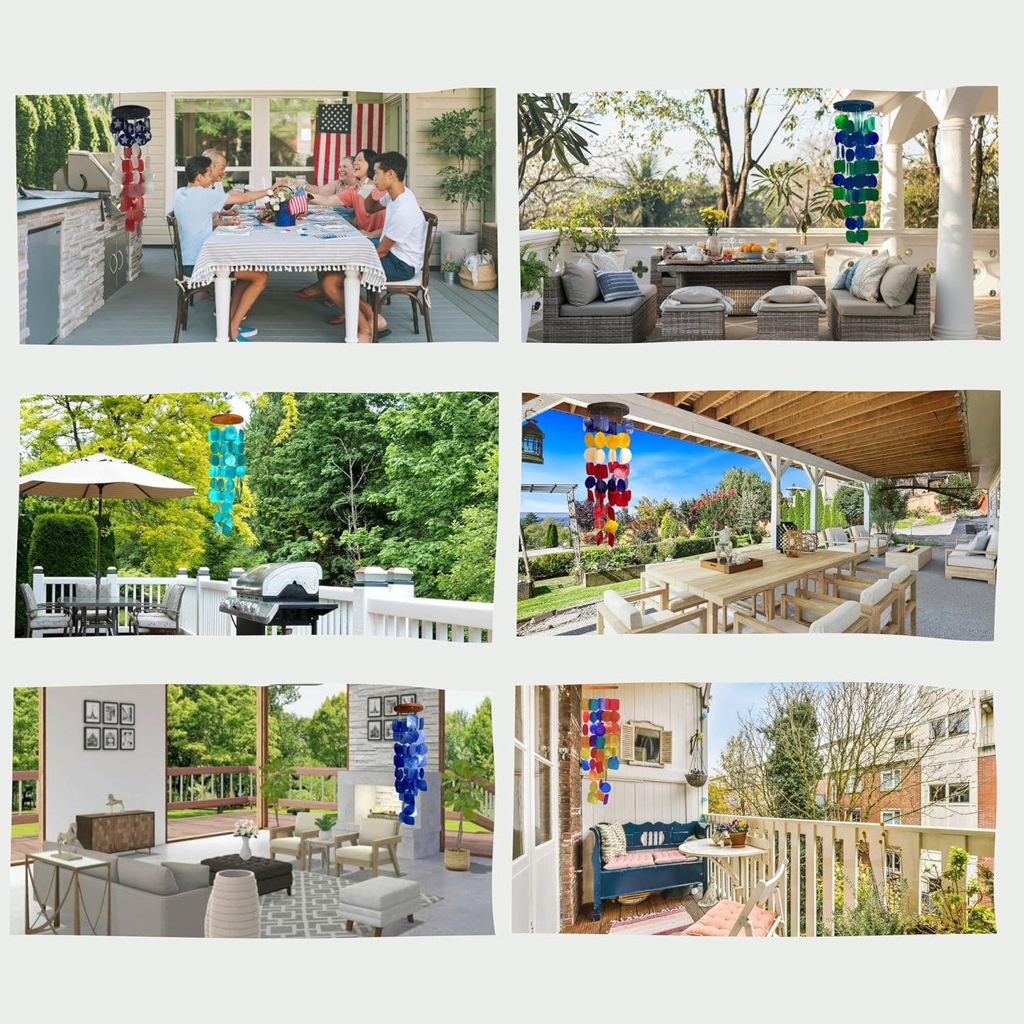 Bellaa 24896 Wind Chimes Outdoor, Garden Decorations, Musical, Indoor/Outside Windchimes, Beach, Ocean Breeze, Gifts for Mom, Gift for All Occasions, Capiz Sea Glass Shells Wood Yellow Green