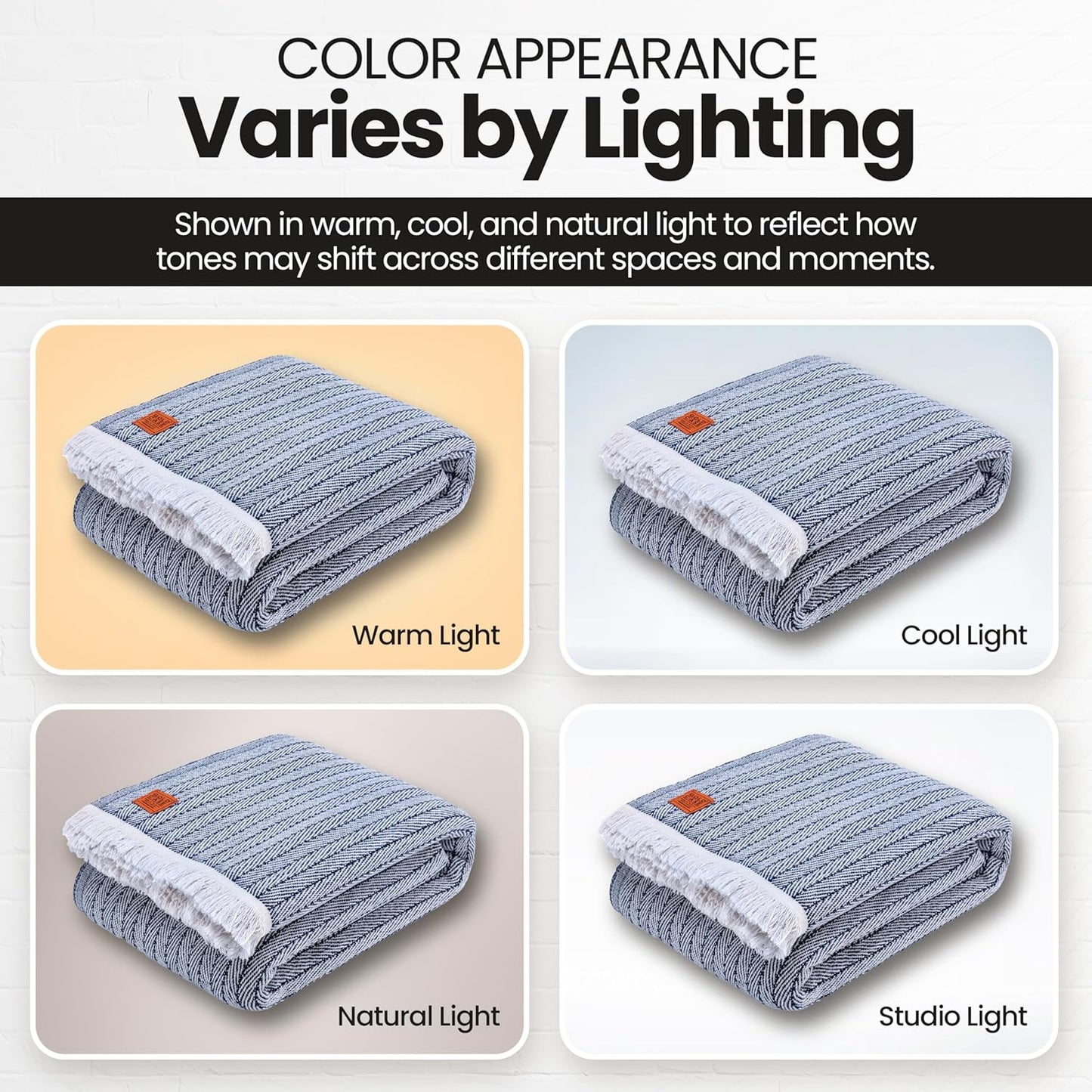 Gold Case Throw Blanket for Bed – 100% Recycled Turkish Cotton Bed Blanket – Decorative Throw Cotton Blankets for Living Room & Bedroom – Vintage Navy Blue Woven Queen Blankets – 90x90