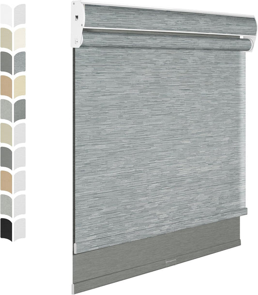 BERISSA Cordless Dual Roller Shades With Cassette Valance, Blackout and Light Filtering, Day and Night for Home Office Door - Striped Jacquard Grey, 70 W x 44" H