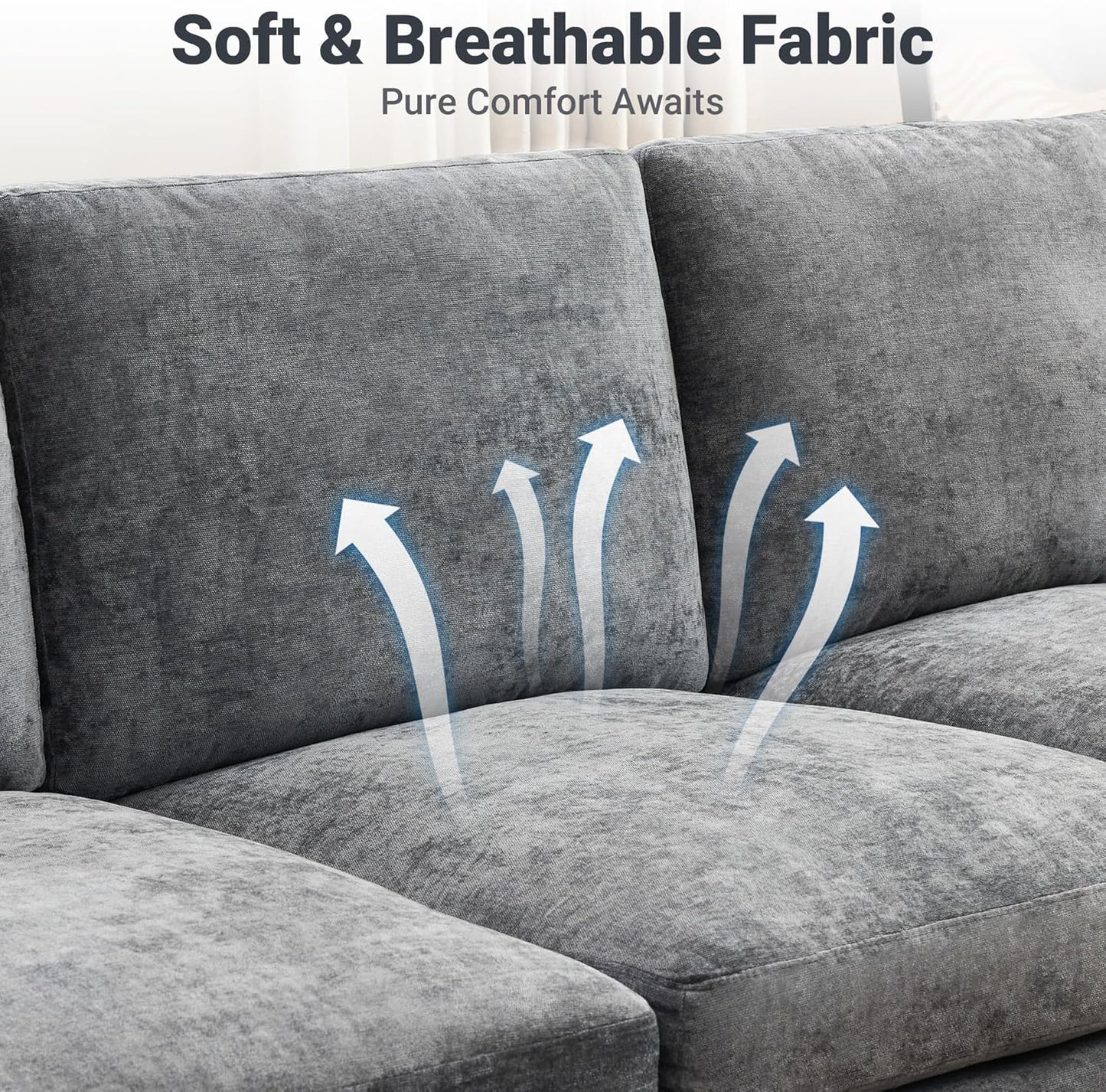 Tbfit L Shaped Couch 8 Seat, Sectional Sofa for Living Room,Chenille Cloud Couch with Ottoman, Grey