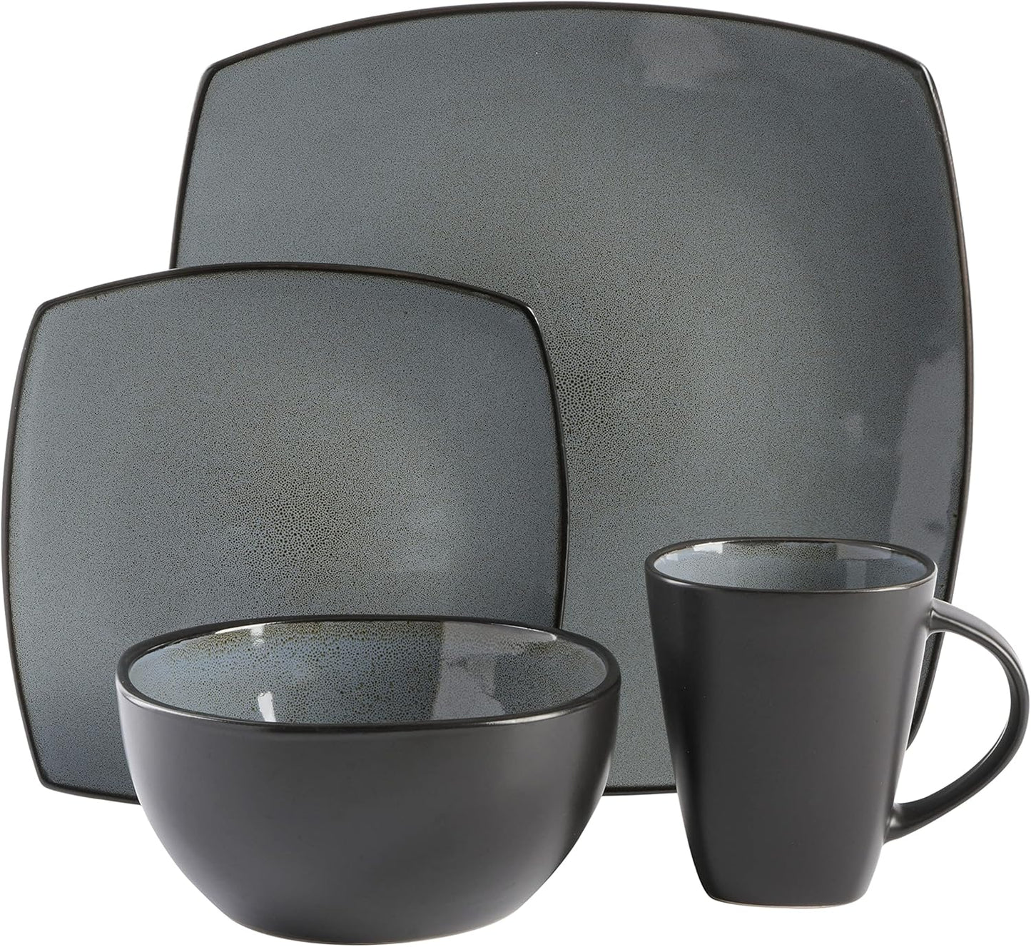 Gibson Elite Soho Lounge Square Reactive Glaze Stoneware Dinnerware Set, Service for 4 (16pc), Eclipse