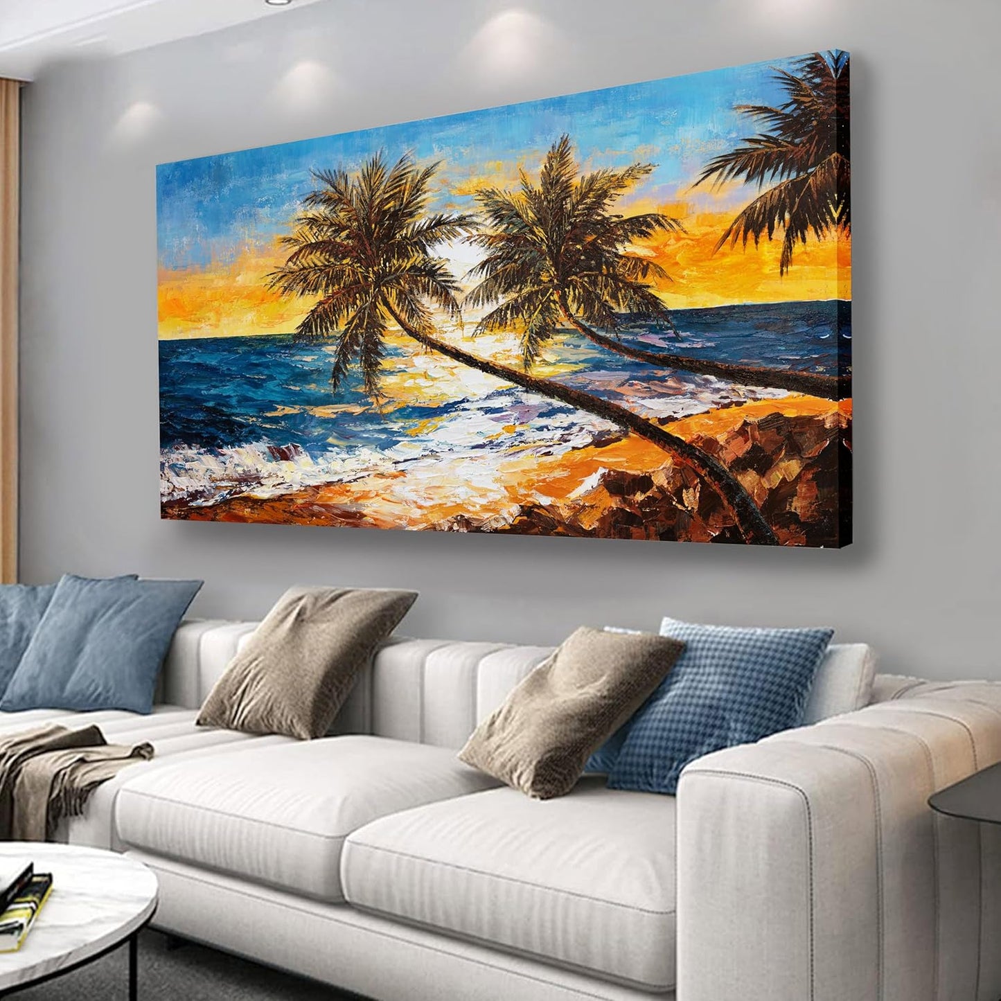 Belmrxne Beach Wall Decor Blue Wall Art Modern Wall Hanging Canvas Painting Modern Vogue Artwork for Living Room Bedroom Dining Room Office Home Decor 30x60 inch