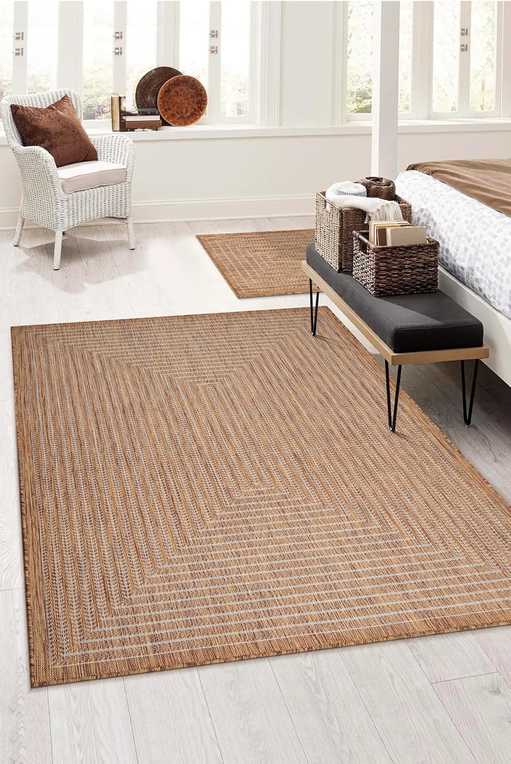 Adiva Rugs Outdoor Indoor Area Rug, Weather Resistant, Easy to Clean, Stain Resistant Floor Mat for Dining Room, Backyard, Deck, Patio (Wooden, 10' x 14')