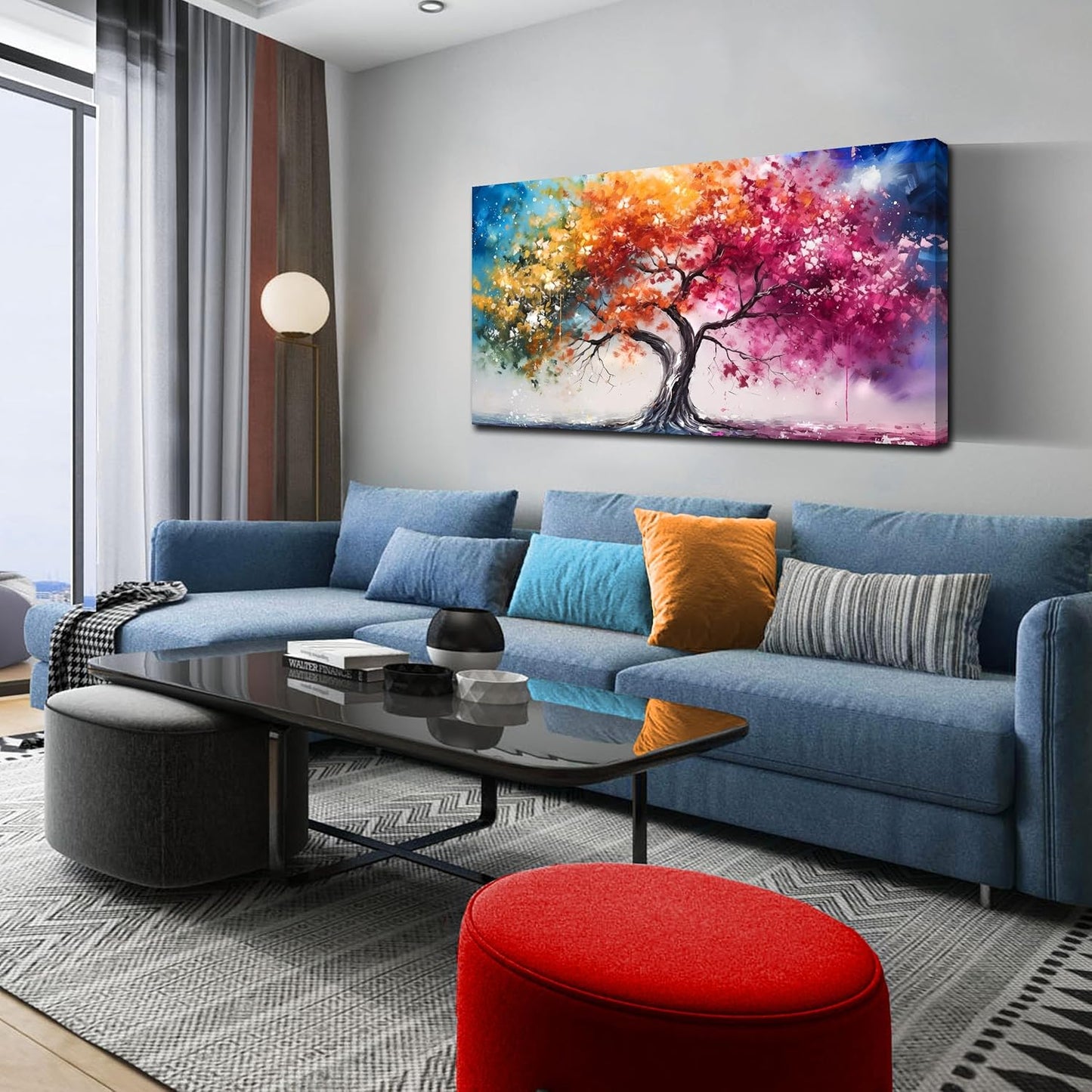 Alsingbago Large Colorful Tree Canvas Wall Art for Living Room Bedroom Home Office Orange and Pink Tree Picture Modern Artwork Ready to Hang Size 24x48