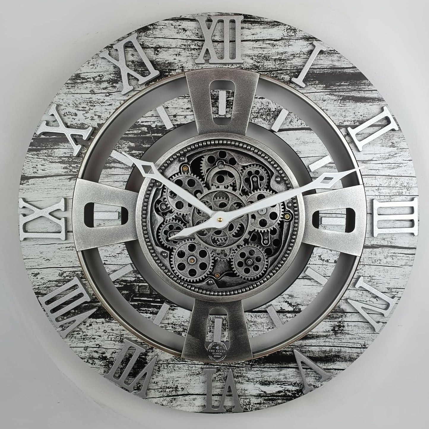 The Gears Clock 24'' Inch Real Moving Gear Wall Clock England Line (Grey & White, 24 inches (60 cm))
