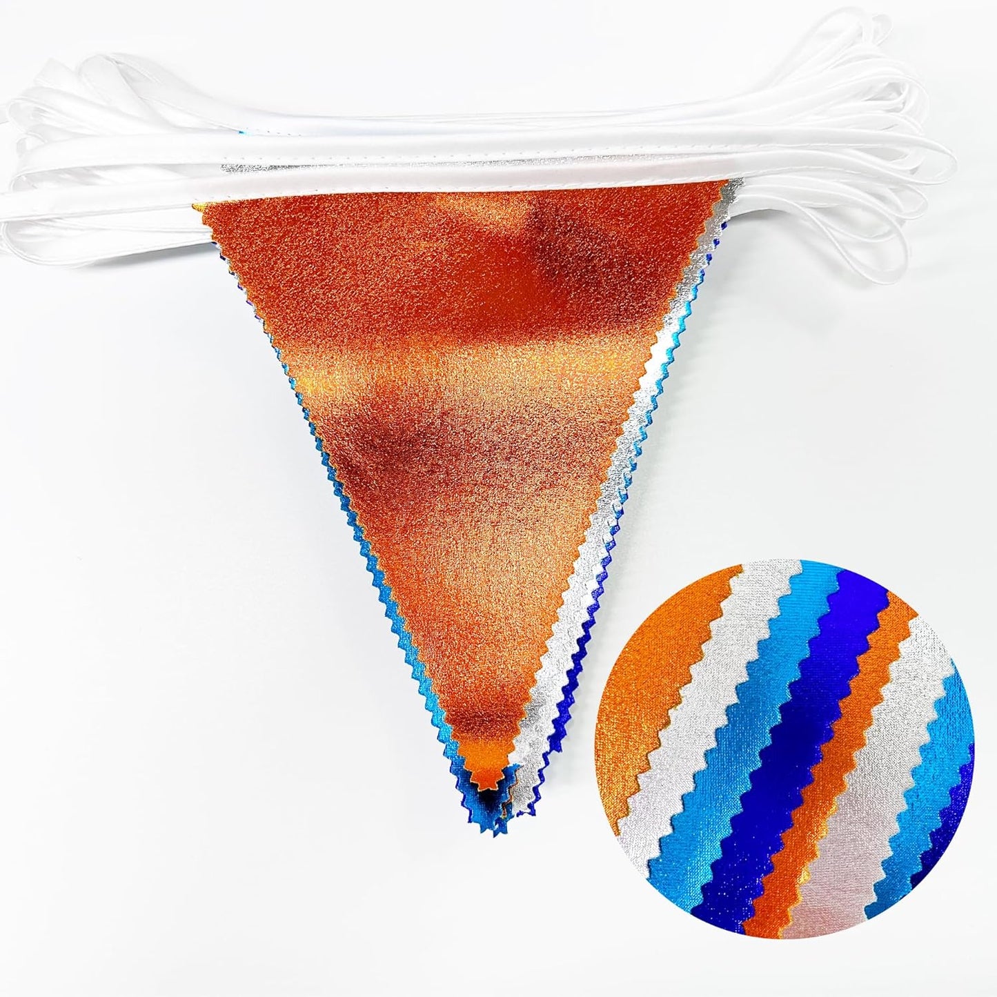 Orange Blue Silver Party Decorations Metallic Fabric Triangle Pennant Banner Flag Bunting Garland for Space Theme Birthday Wedding Bridal Shower Baby Shower Engagement Graduation Party Supplies