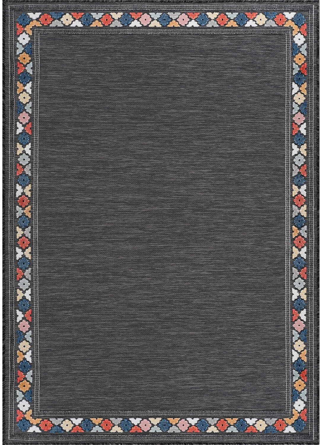 Beverly Rug Outdoor Rug 9x12 Modern Bordered Large Area Rugs for Indoor and Outdoor Patio Easy to Clean Non Shedding Living Room Porch Garden Washable Outside Carpet (9 x 12 Dark Gray)