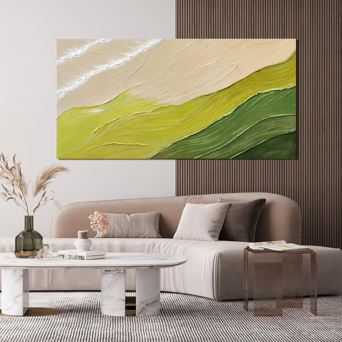 Abstract Wall Art Canvas Art Wall Decor Modern Green Wall Art Prints Chromatic Waves Large Minimalist Wall Art Decor Picture for Living Room Large Artwork for Walls Bederoom Office Decor 24"X48"