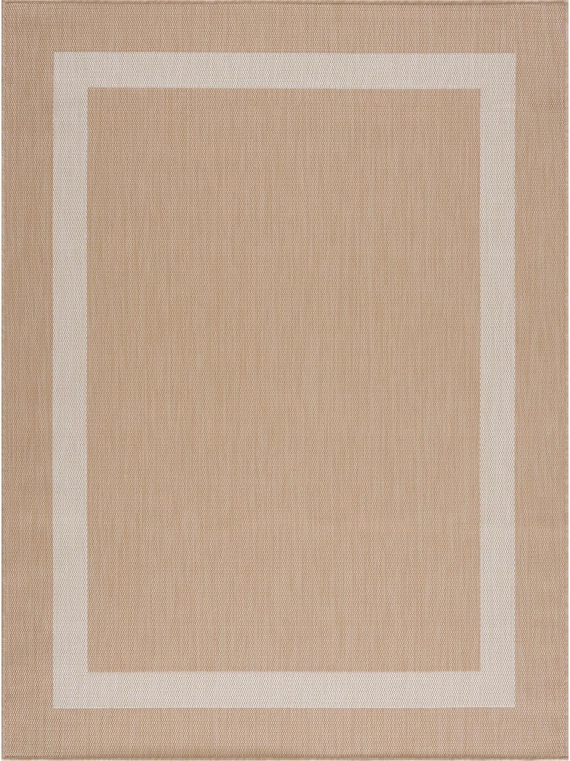 CAMILSON Outdoor Rug 8x10, Modern Outside Rugs for Patios Porches Waterproof Durable Washable Non-Shedding, Easy-to-Clean Indoor Outdoor Area Carpet (8 x 10, Bordered - Beige/White)