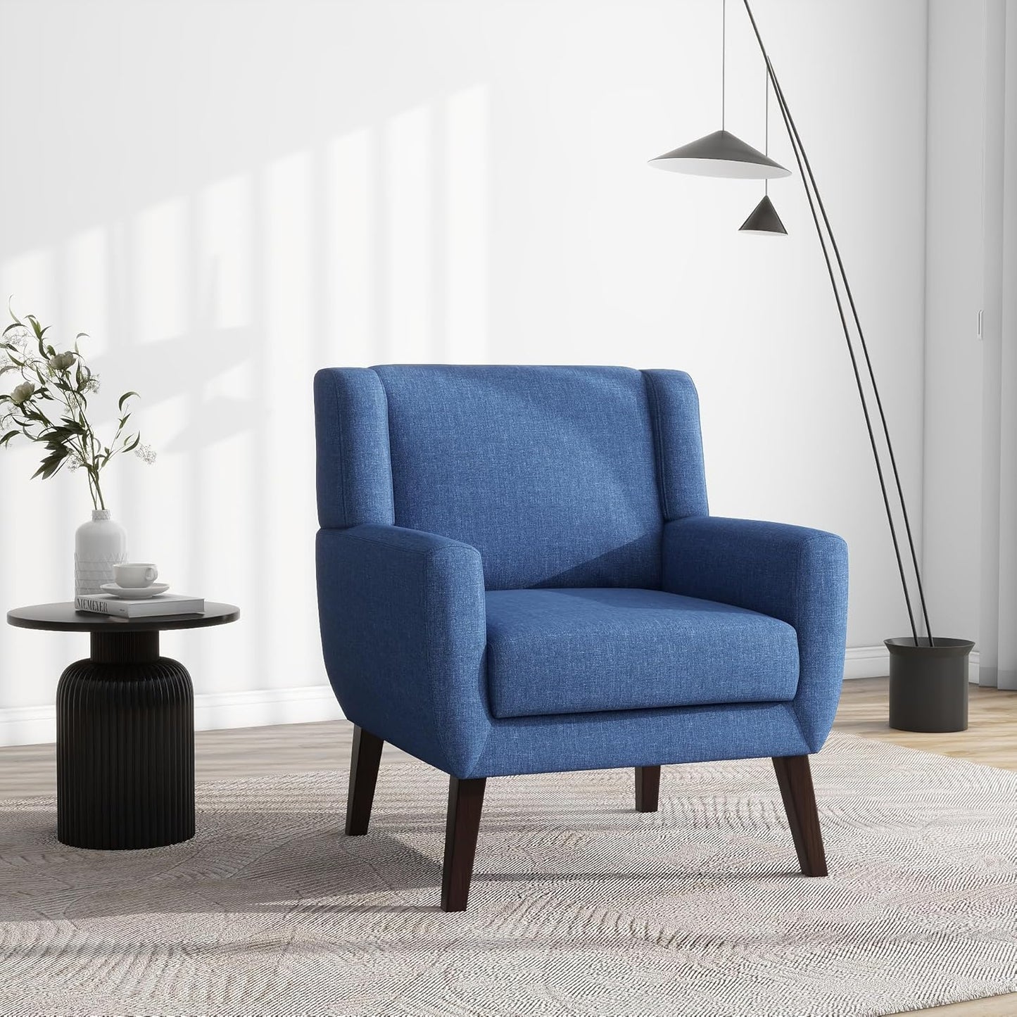 UIXE Accent Chairs Set of 2, Fabric Upholstered Armchair for Living Room, Comfy Arm Chair Single Sofa Bedroom Side Reading Seat - Flax Blue