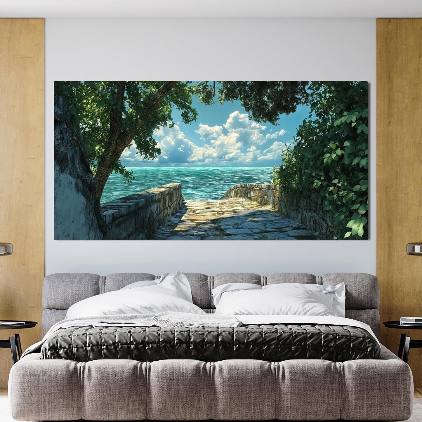 Canvas Wall Art Decor Large Wall Art Pictures for Living Room Artwork for Walls Landscape Natural Wall Art Decor Green Coastal Wall Art Prints Seaside Path Art Work for Home Office Wall Decor 29"x58"