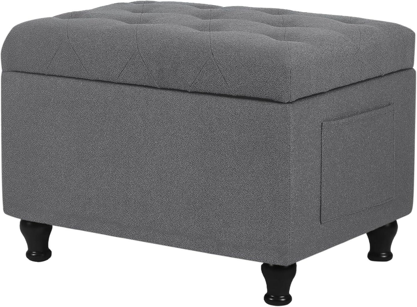 Ottoman with Storage 24'' Storage Ottomans Fabric Ottoman Footstools Small Upholstered Foot Rest Stool for Couch, Living Room, Bedroom, Entrance Shoe Bench Grey