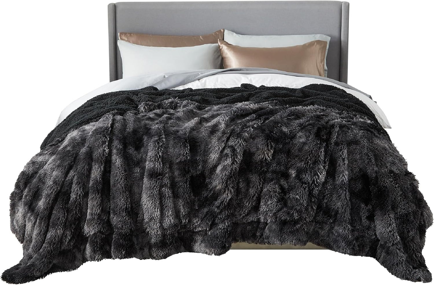 Bedsure GentleSoft Fluffy Tie Dye Black Blankets Queen Size for Bed, Thick Sherpa Faux Fur Fleece Fuzzy Plush Winter Warm Soft Queen Blankets, Black Bedroom Decor Cozy Gifts for Women Men, 90x90