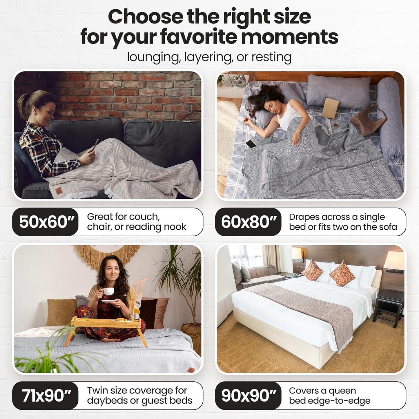 Gold Case Throw Blanket for Bed – 100% Recycled Turkish Cotton Bed Blanket – Decorative Throw Cotton Blankets for Living Room & Bedroom – Retro Navy Blue Woven Queen Blankets – 90x90