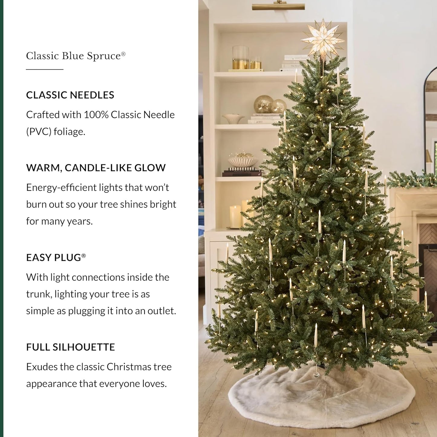 Balsam Hill 4.5ft Pre-Lit Classic Blue Spruce - Artificial Christmas Tree with 886+ Tips, 300 Clear LED Lights, Easy Plug System, Premium Stand & Storage Bag for Indoor Holiday Decorating