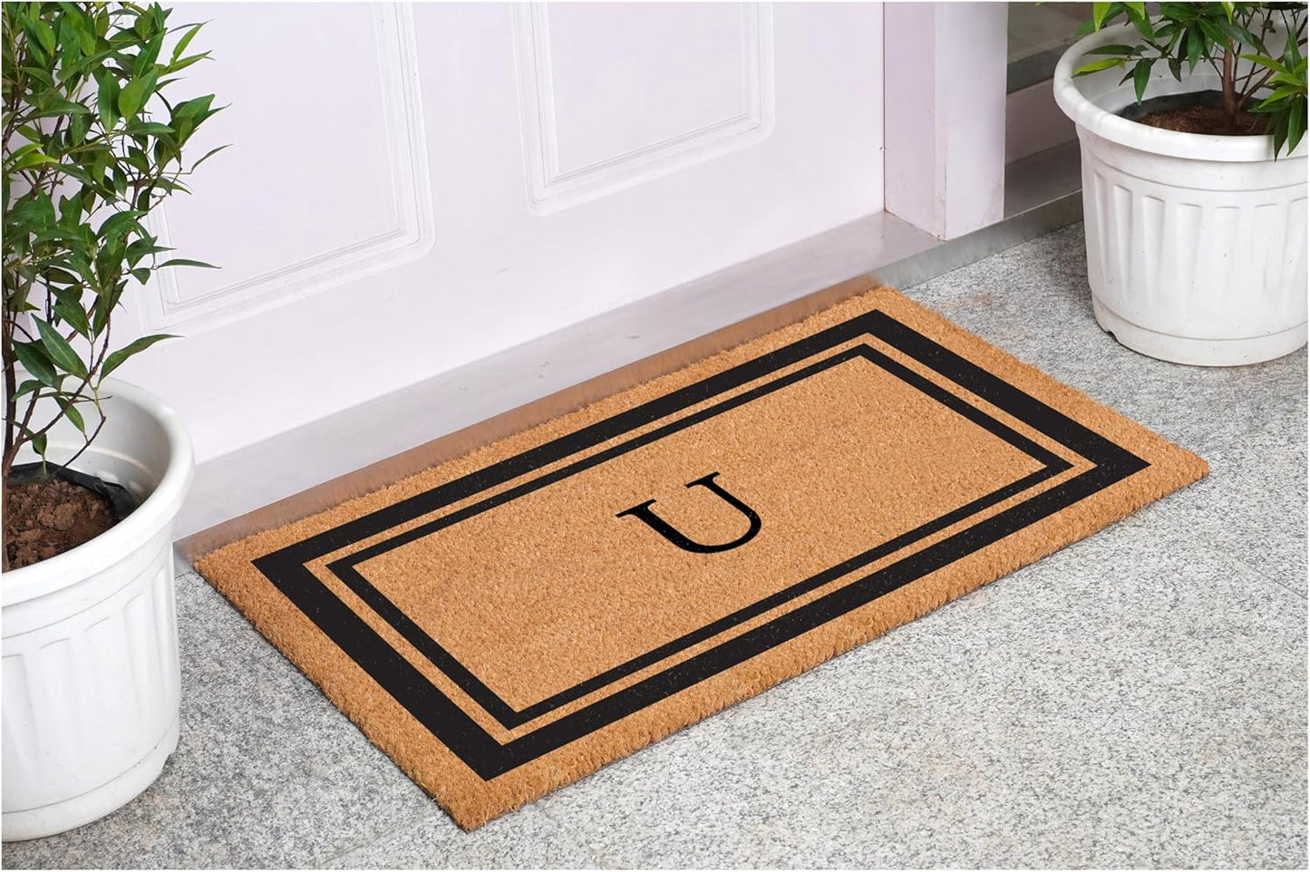 Calloway Mills 152962436U Black Border 24" x 36" Monogram Doormat, (Letter U)