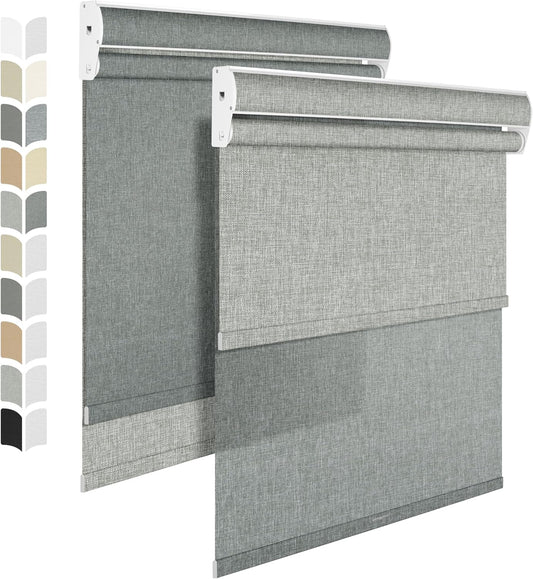 BERISSA Cordless Dual Roller Shades with Cassette Valance,Double Window Shades Blackout and Light Filtering Shades,Day and Night Roller Shades for Home Office Door.Linen Grey.30 W x 56" H