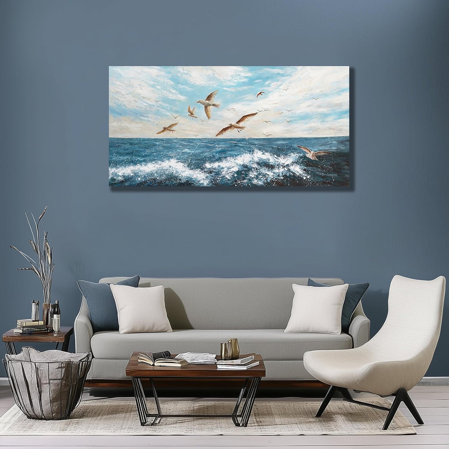 Belmrxne Giant Ocean Art Blue and White Wall Art Funky Artwork Modern Gallery Canvas Painting for Living Room Bedroom Dining Room Office Home Decor 30x60 inch