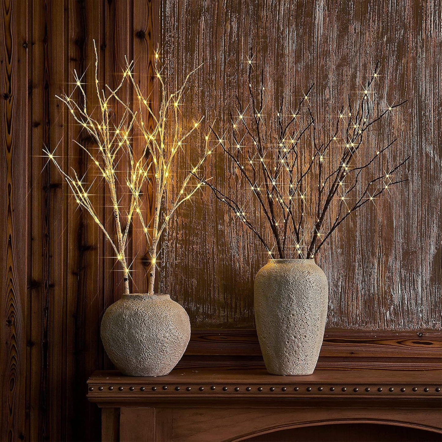 Birchlitland Lighted Brown Branches 32IN 100 LED with Timer Battery Operated, Artificial Tree Branch with Warm,Willow Branch Lights for Home Bedroom Fireplace Christmas Holiday Decoration