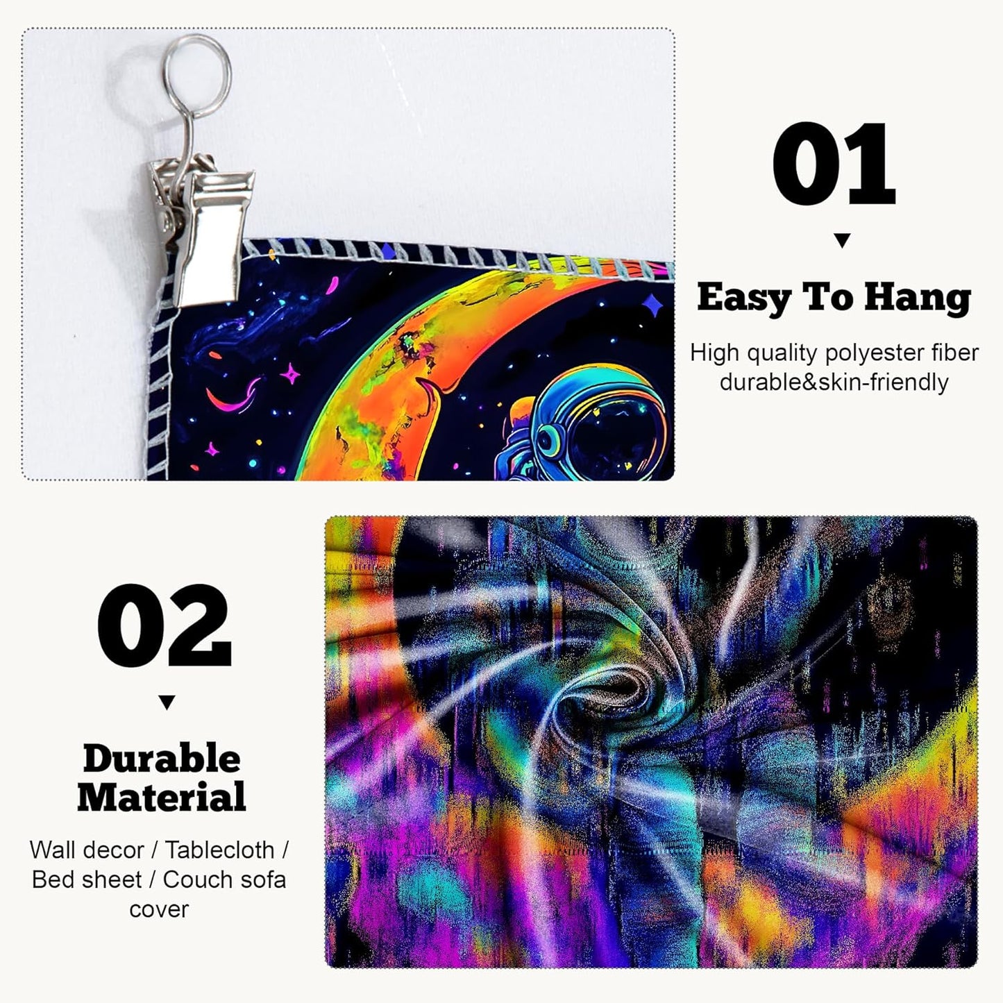 BVBOX Astronaut Space Blacklight Tapestry 79"x59", UV Reactive Astronaut Guitar Moon Universe Galaxy Planet Glow in Dark Music Tapestries, Black Light Neon Upright Poster Wall Hanging Backdrop Decor for Bedroom Living Room